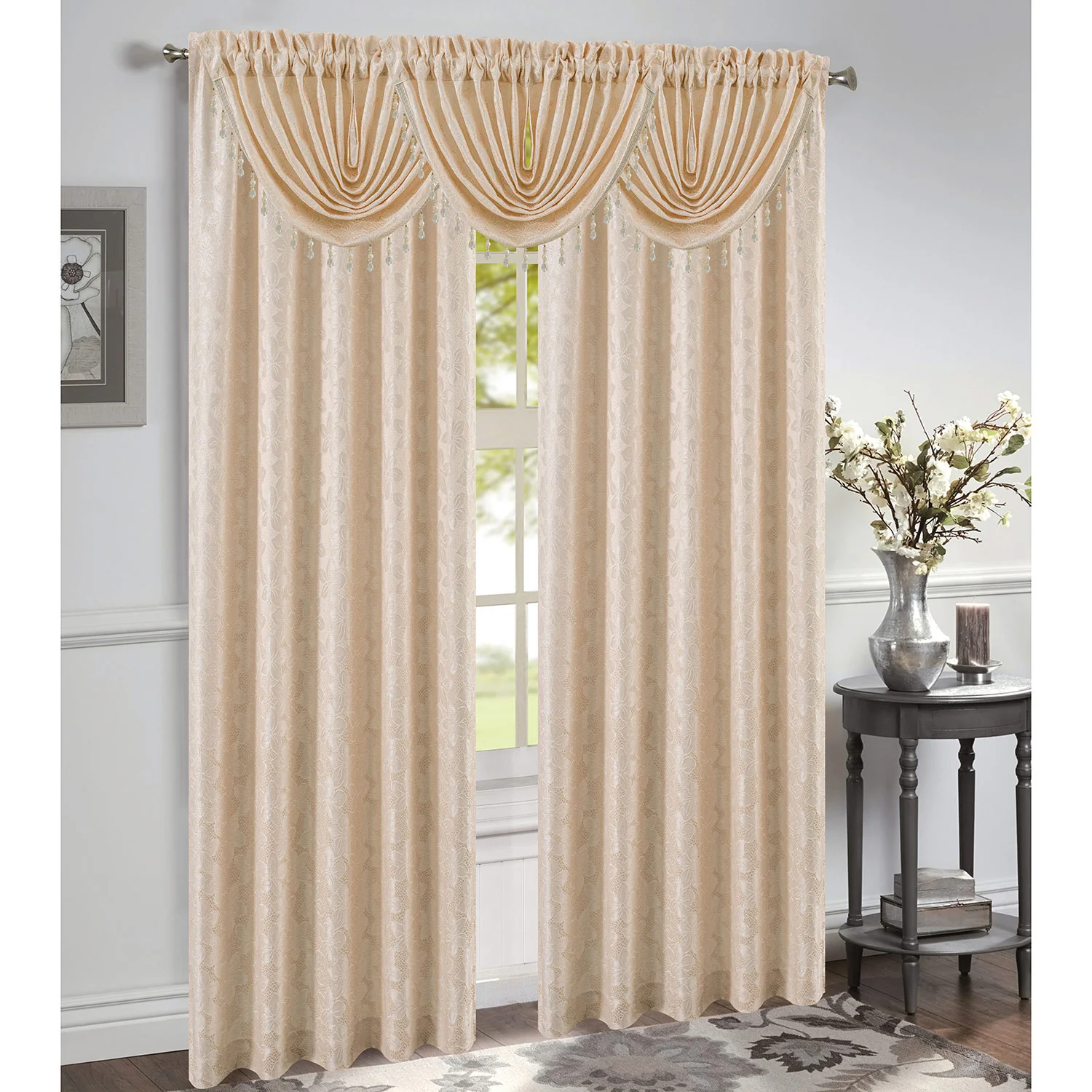 Roxanne Jacquard Rod Pocket Window Panel and Valance Treatment, All Sold Separately - Image 18
