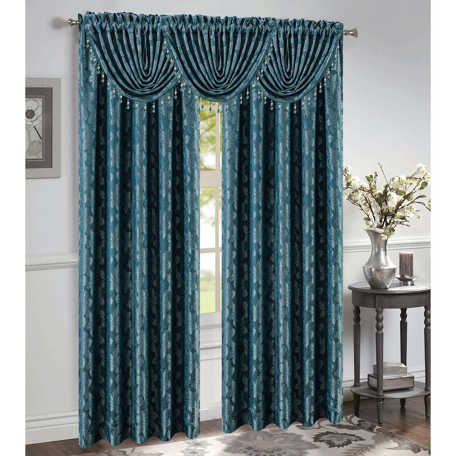 Roxanne Jacquard Rod Pocket Window Panel and Valance Treatment, All Sold Separately - Image 4