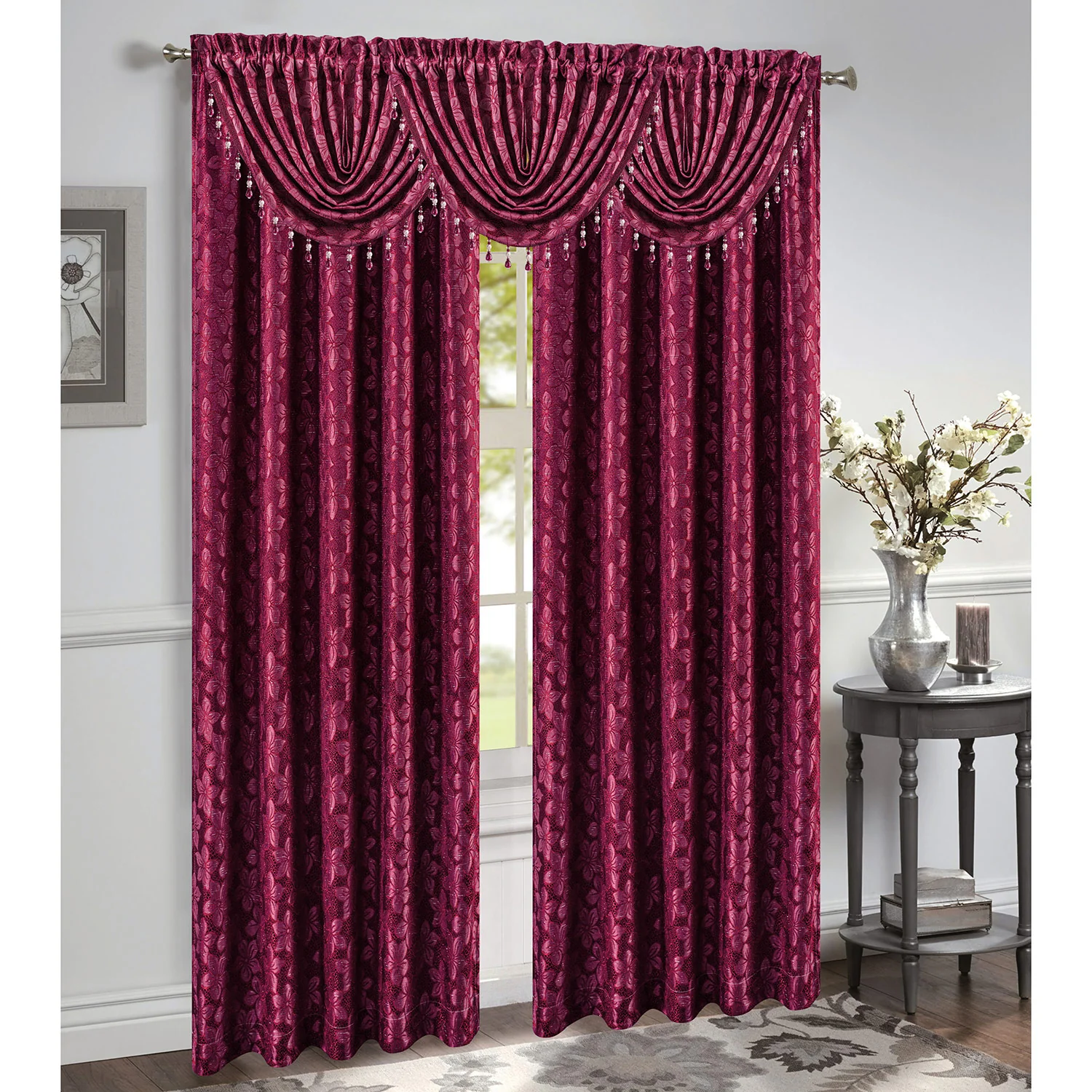 Roxanne Jacquard Rod Pocket Window Panel and Valance Treatment, All Sold Separately - Image 7
