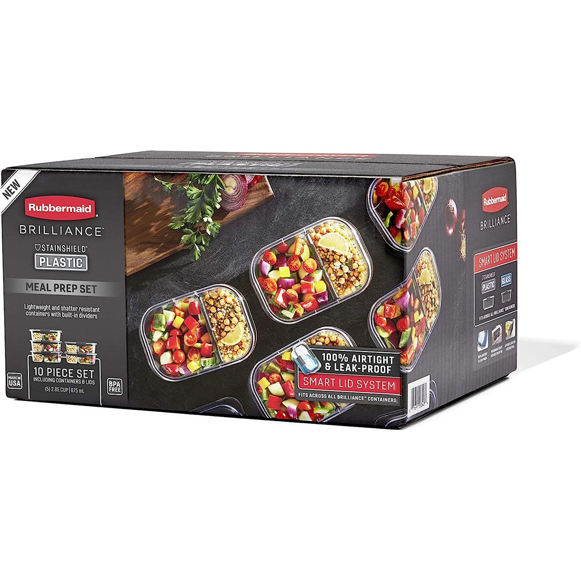 Rubbermaid Brilliance 10-Piece Plastic Meal Preparation Set with Built in Dividers, Clear - Image 3