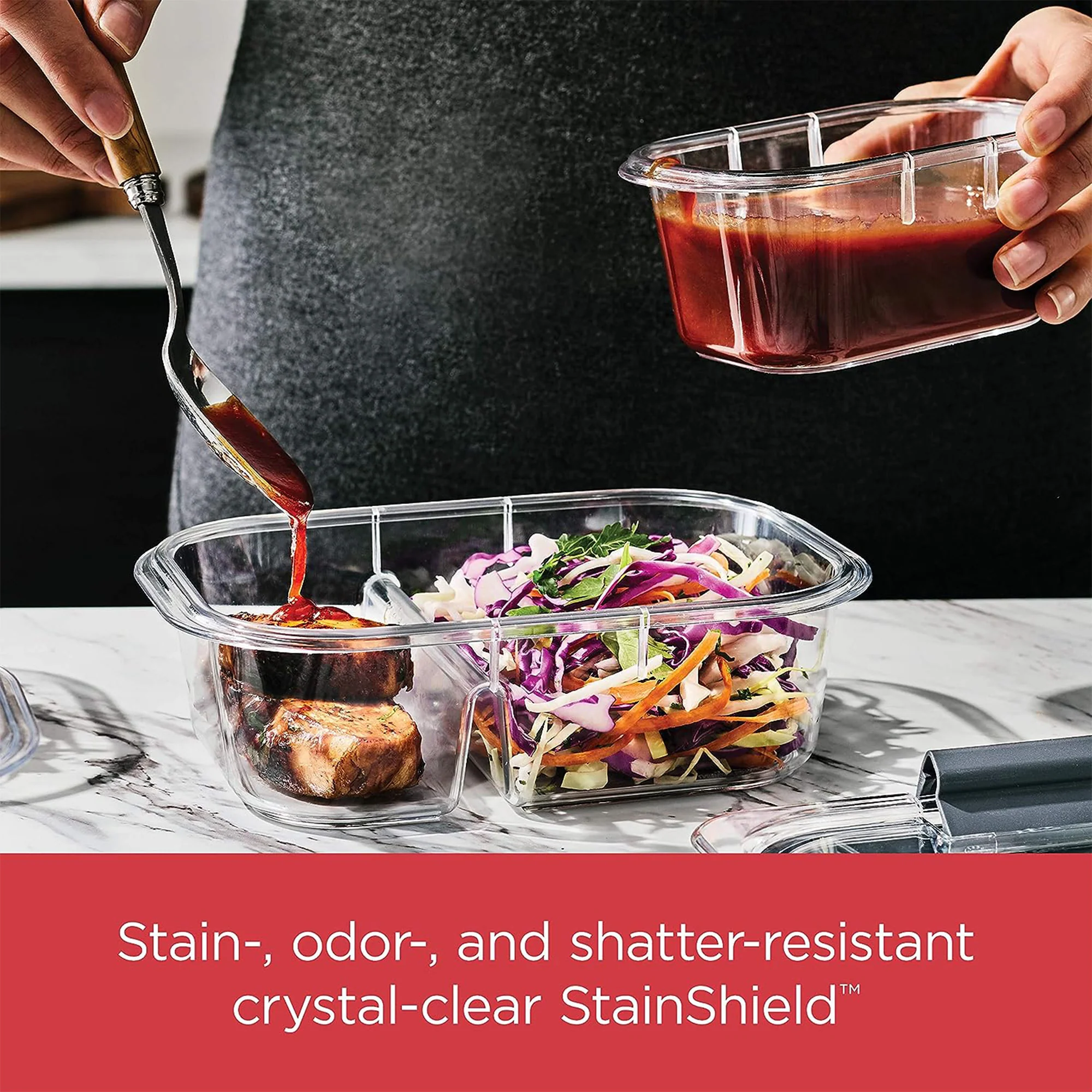 Rubbermaid Brilliance 10-Piece Plastic Meal Preparation Set with Built in Dividers, Clear - Image 5