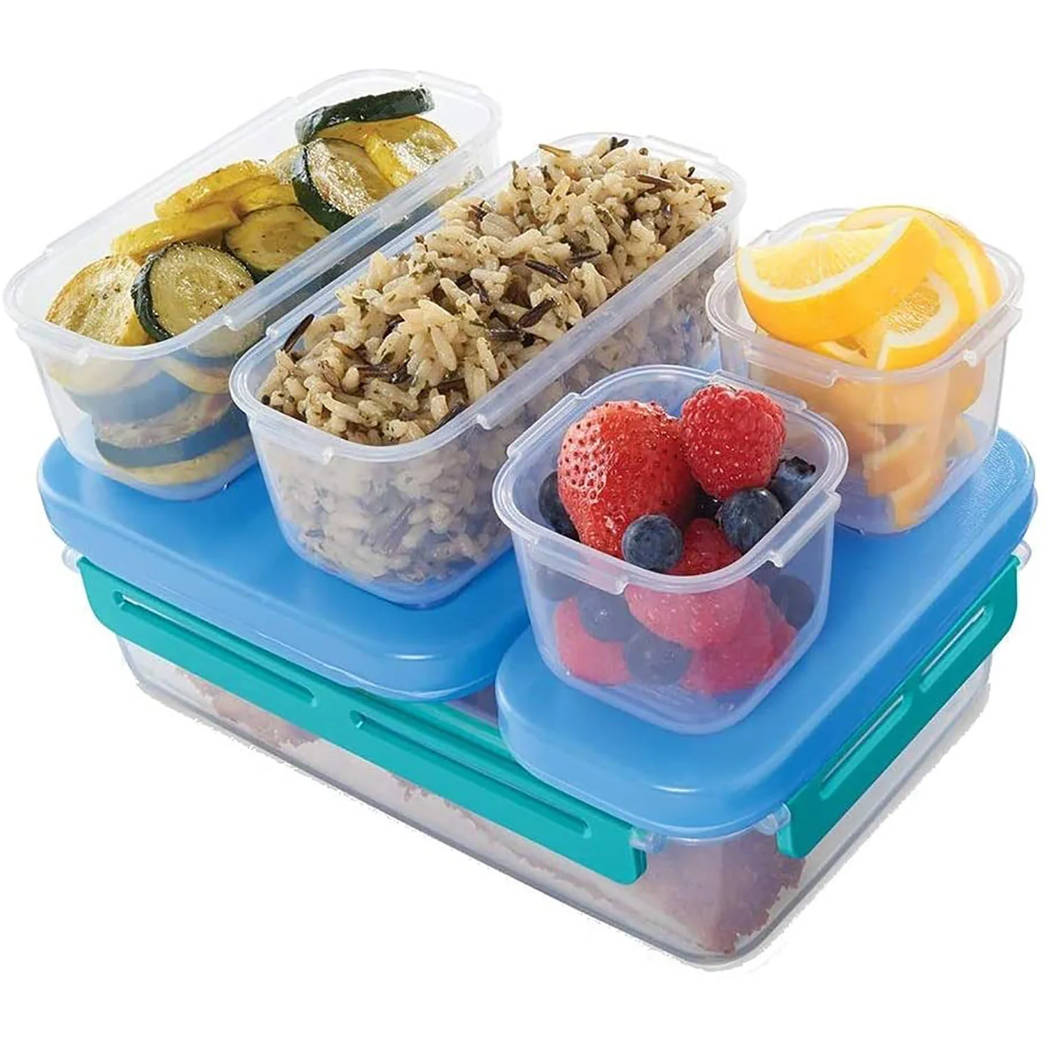 Rubbermaid LunchBlox Leak-Proof Entree Lunch Container Kit, Large, Blue-Clear - Image 3