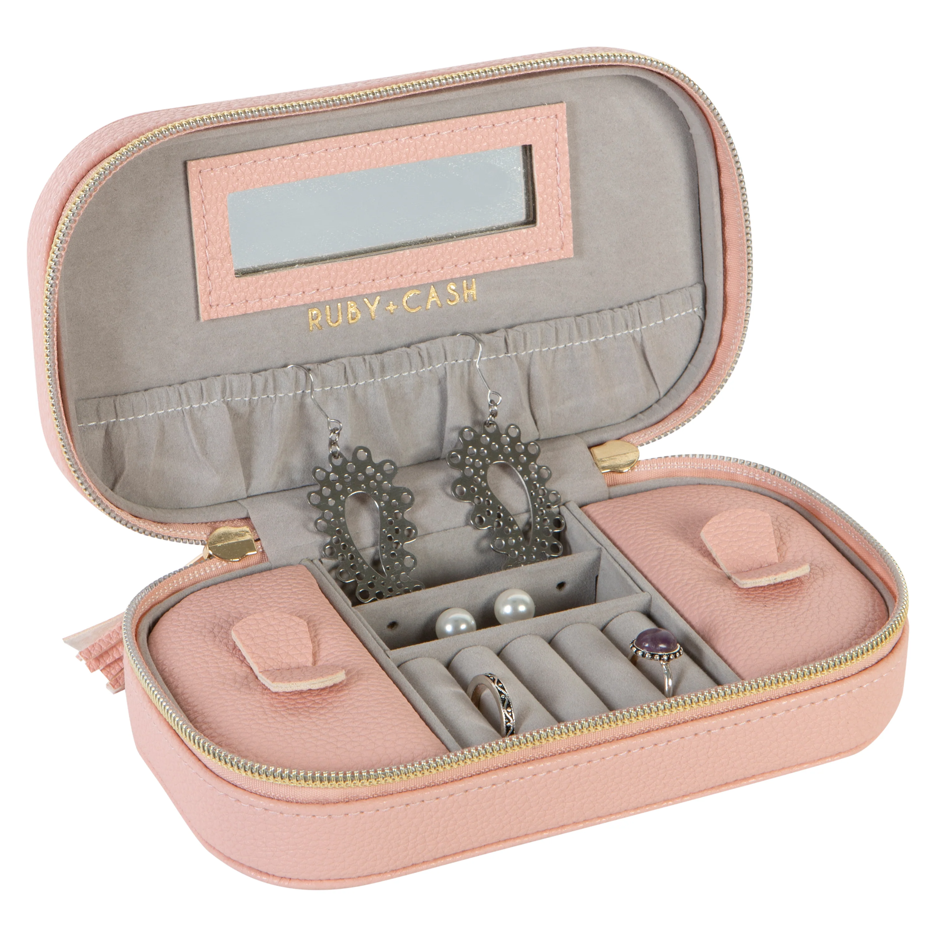 Ruby+Cash Faux Leather Zippered Travel Jewelry Organizer Box, Blush