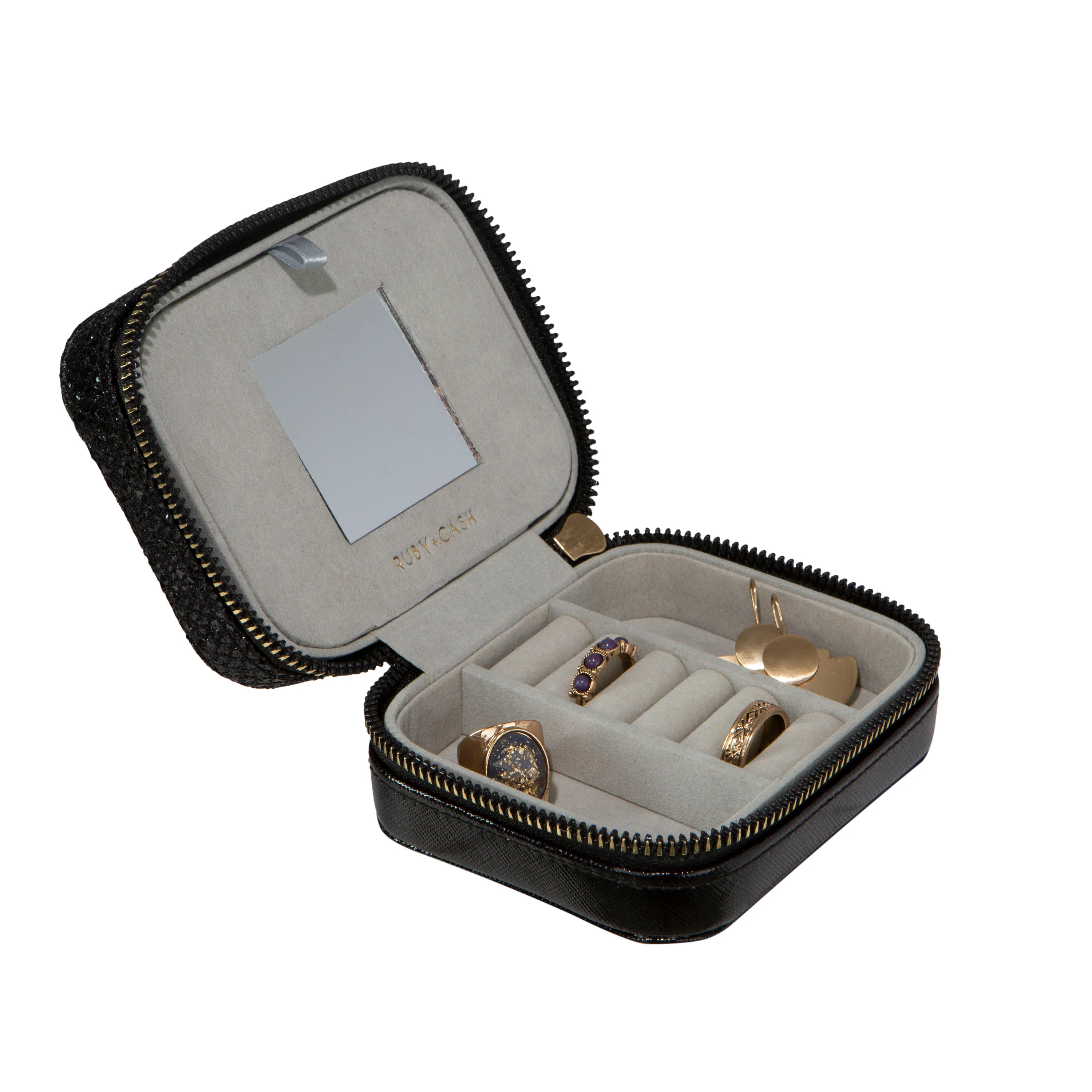 Ruby+Cash Sequin Mini Faux Leather Zippered Travel Jewelry Organizer Box in Black - Image 2