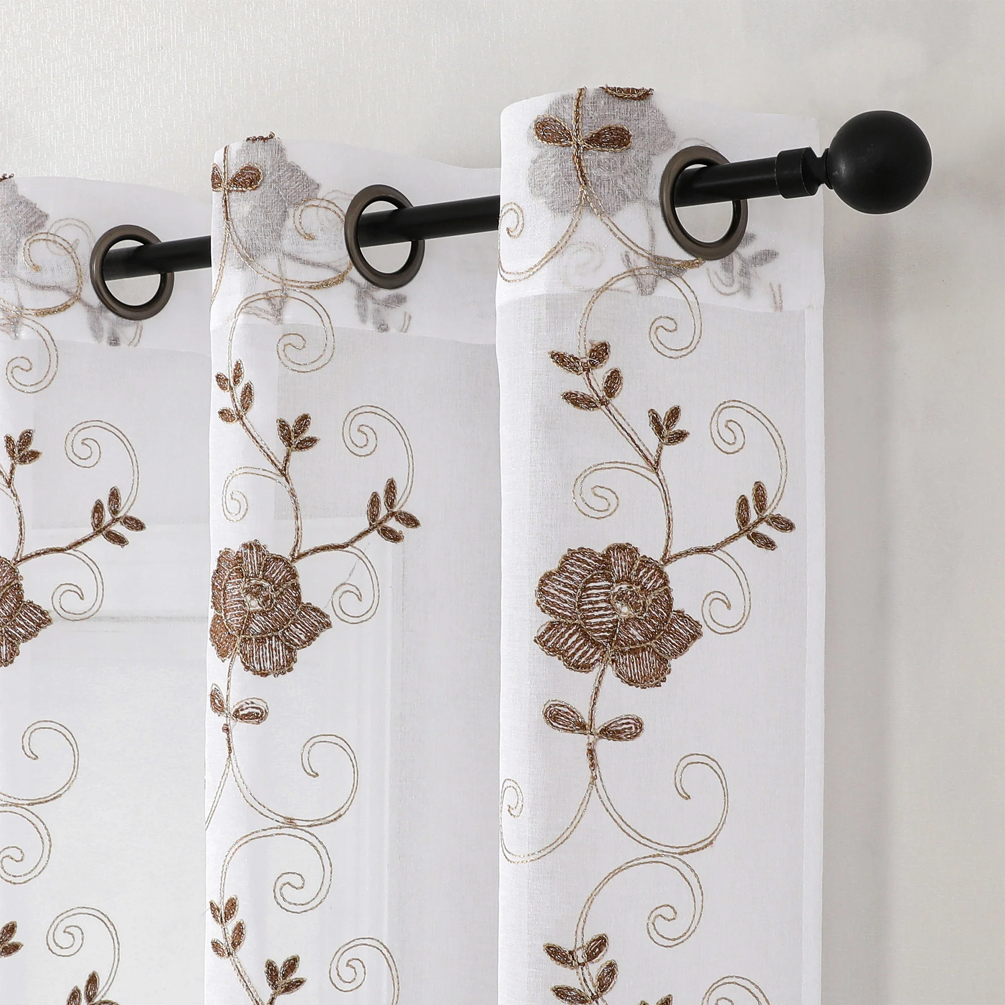 Runyan Floral Sheer Metallic Embroidered Grommet Window Panel, 54x84 Inches - Image 9