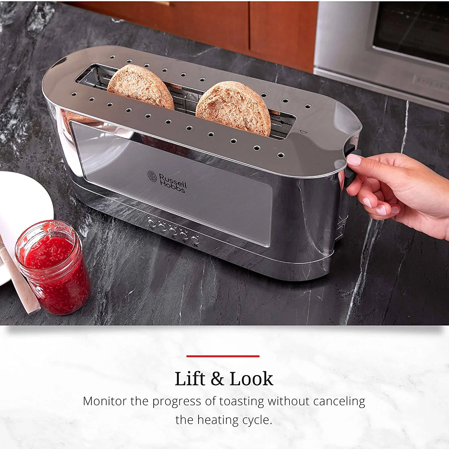 Russell Hobbs 2-Slice Glass Accent Long Slot Toaster, Stainless Steel - Image 4