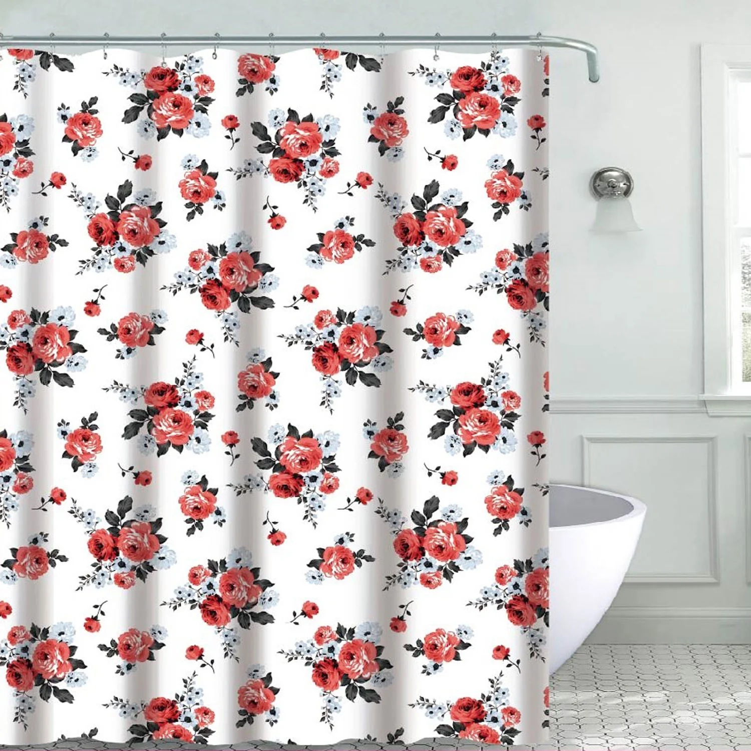 Sabina Floral Printed Canvas Shower Curtain, Multi, 70x72 Inches