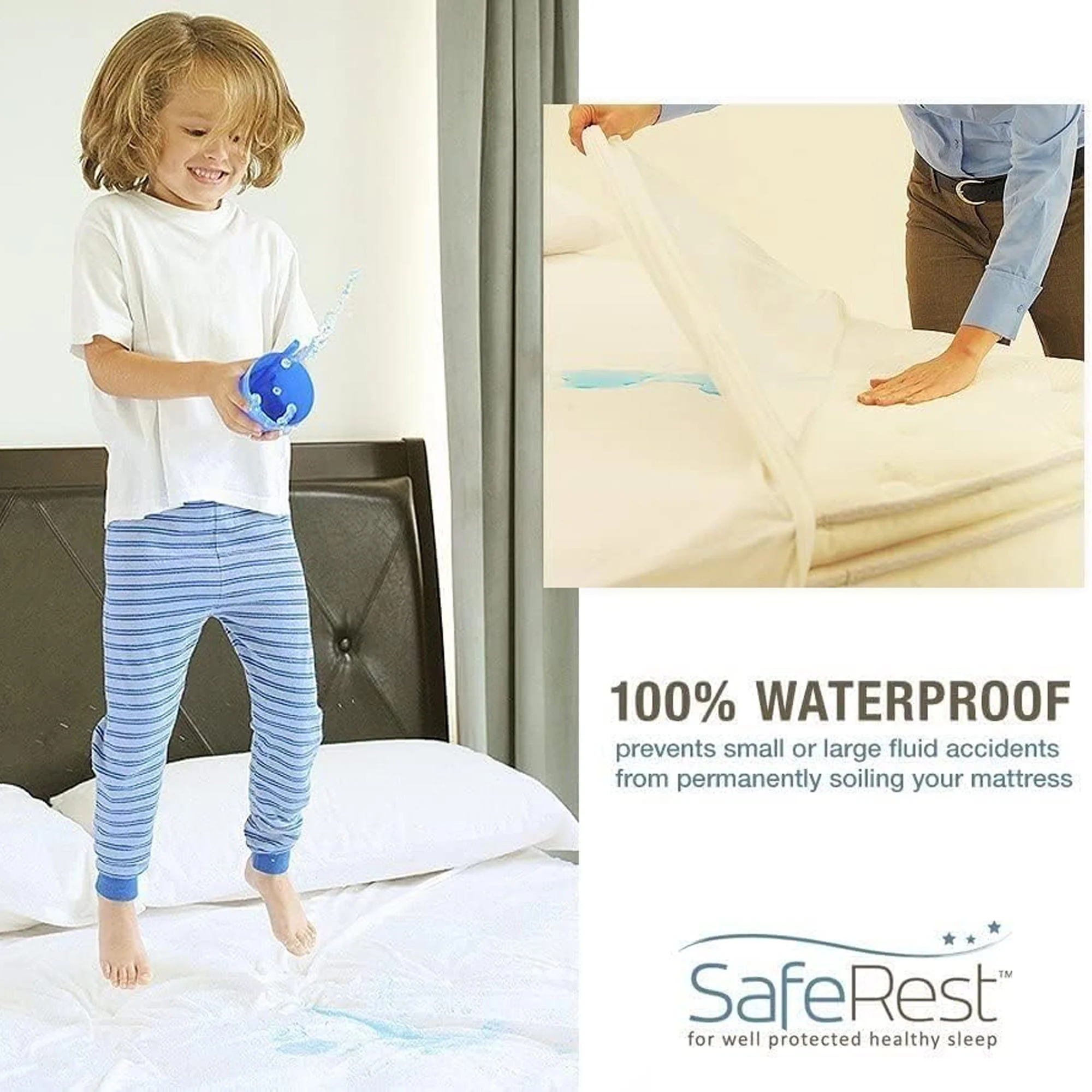 SafeRest Premium Terry Zippered Waterproof Pillow Protector, Standard, White - Image 3