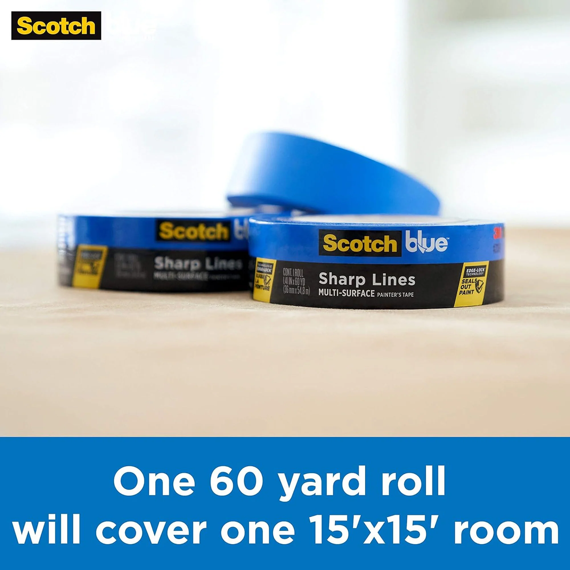 ScotchBlue 3-Pack Sharp Lines Multi-Surface Painter's Tape, Blue, 1.41 Inches x 60 Yards - Image 5