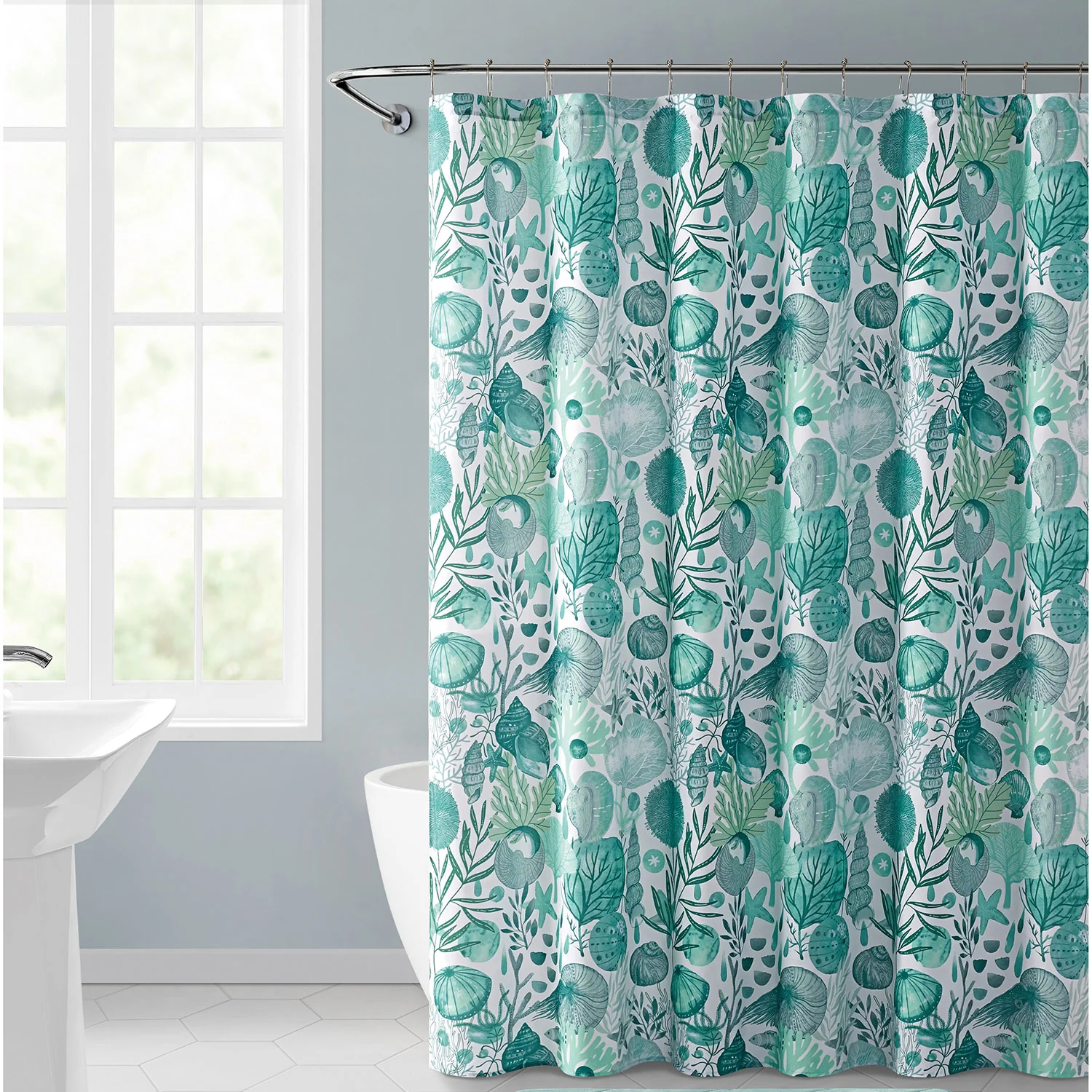 Seaside Villa Ivory Coast Dobby Shower Curtain, Teal, 72x72 Inches