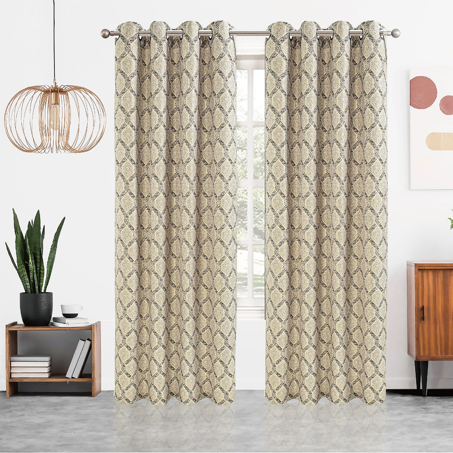 Sharen Chain Link Jacquard Grommet Window Panel, 55x84 Inches - Image 5