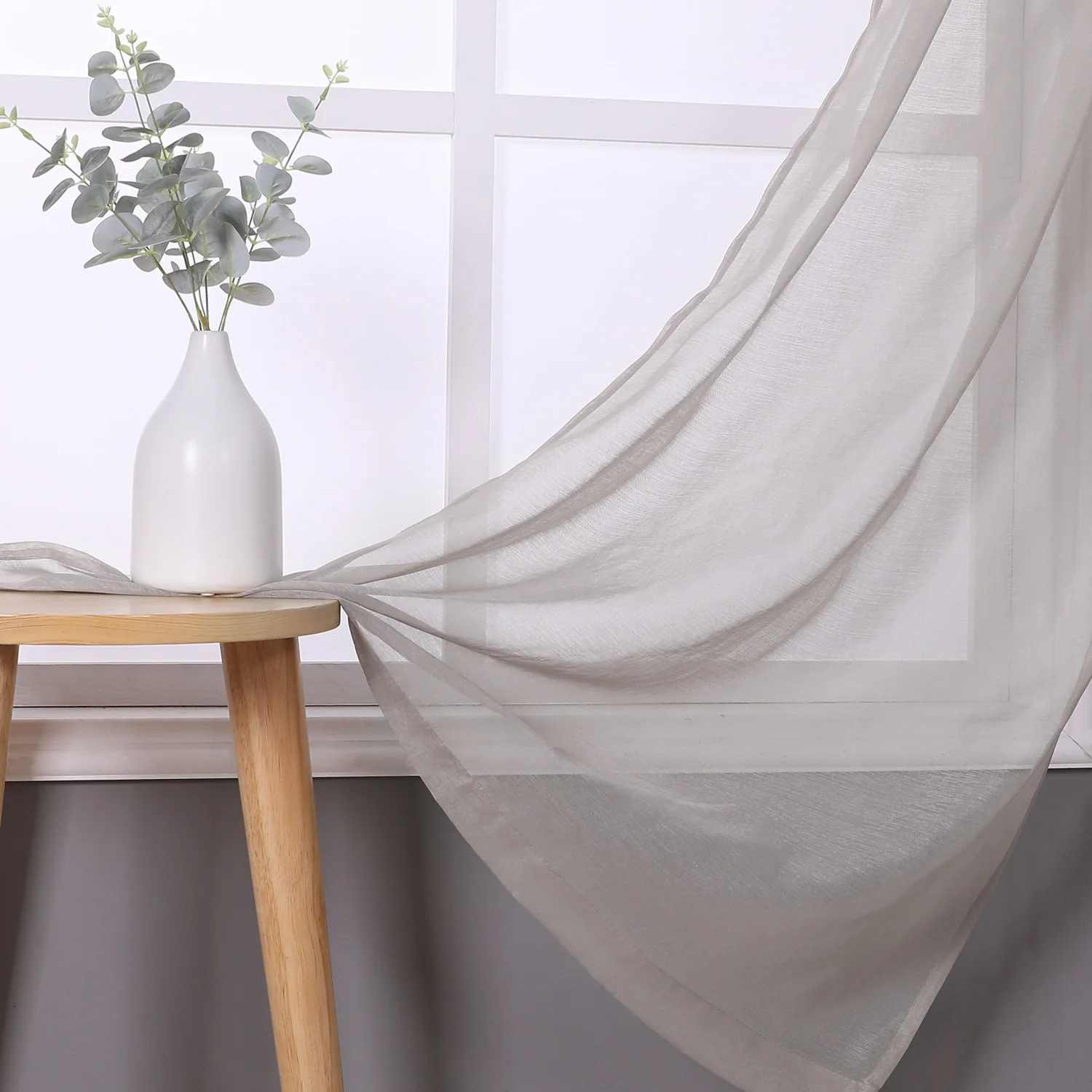 Sheffield 2-Pack Solid Sheer Grommet Window Panel, Linen, 76x84 Inches - Image 3