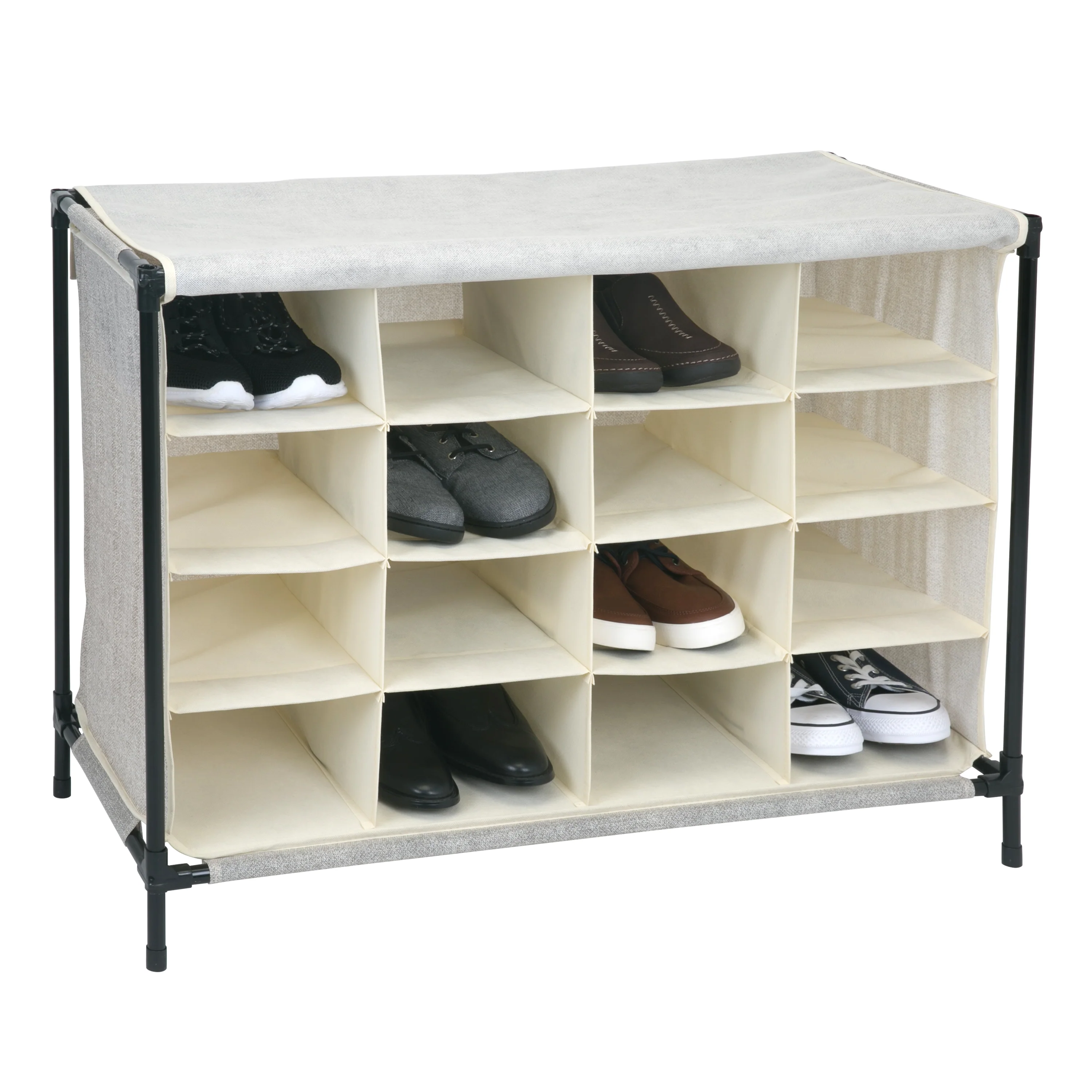 Simplify 16 Pair Stackable Shoe Rack Organizer with Cover for Closet Bedroom & Entryway, Beige
