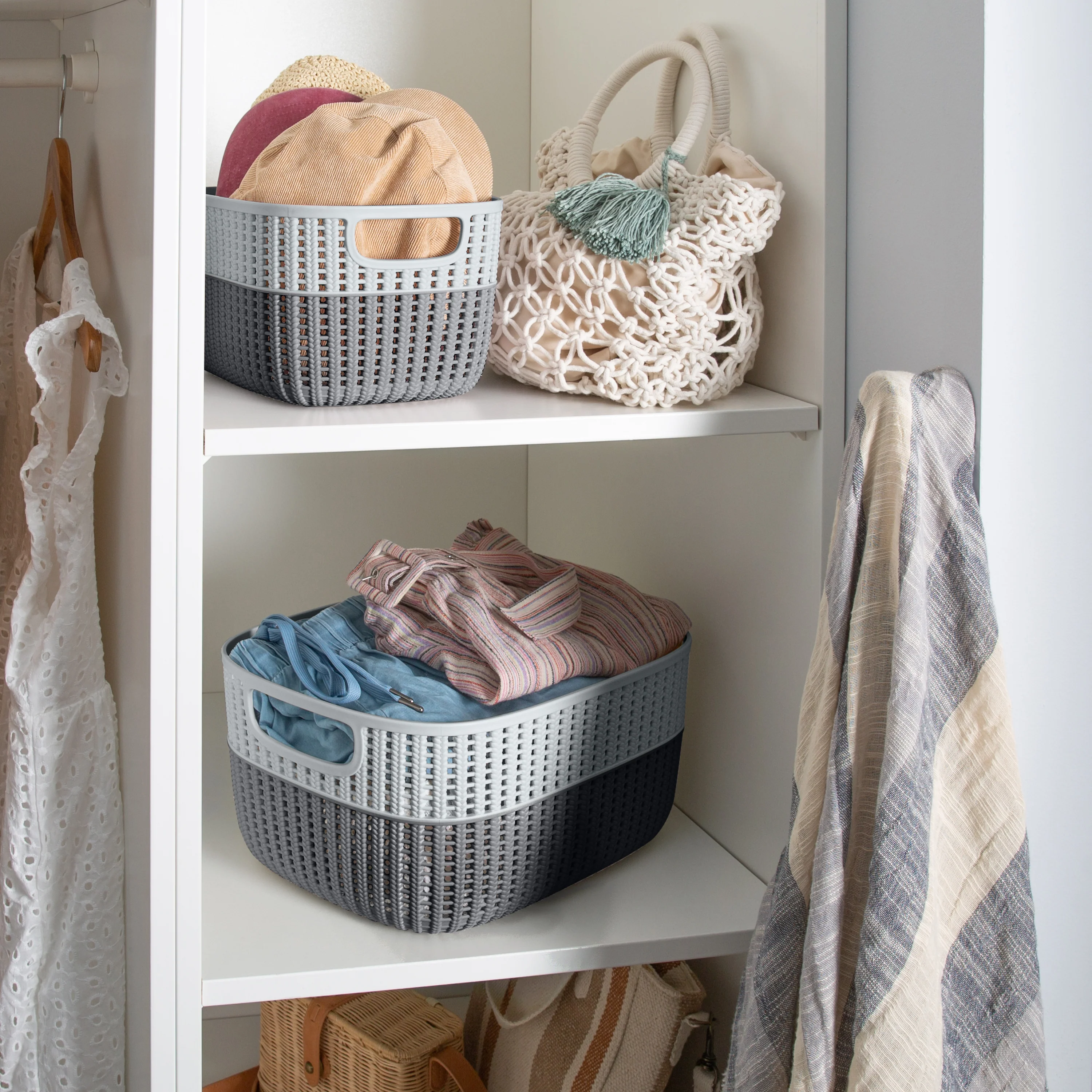 Simplify 2-Tone Decorative Large Storage Basket in Grey - Image 4