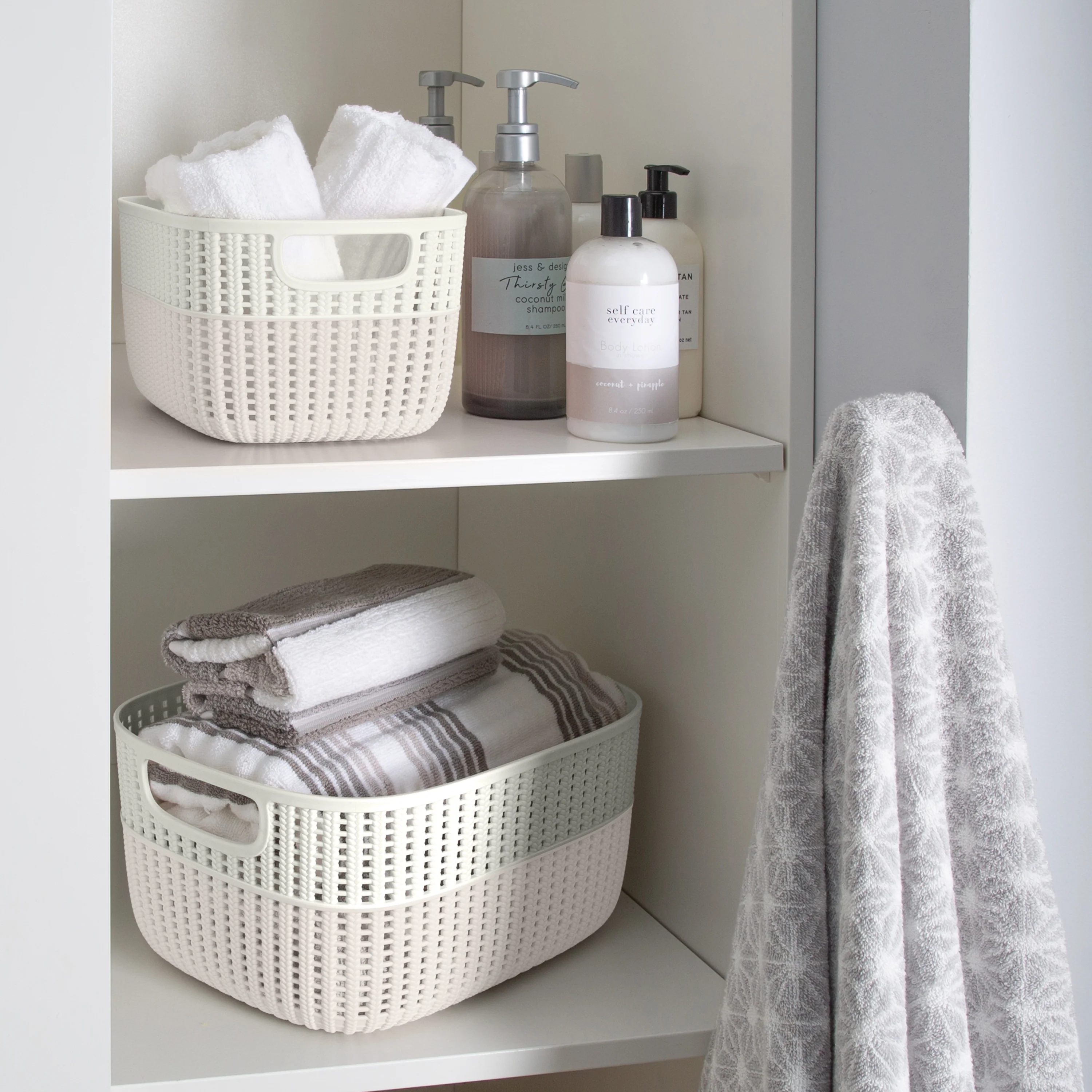 Simplify 2-Tone Decorative Medium Storage Basket in Ivory - Image 4