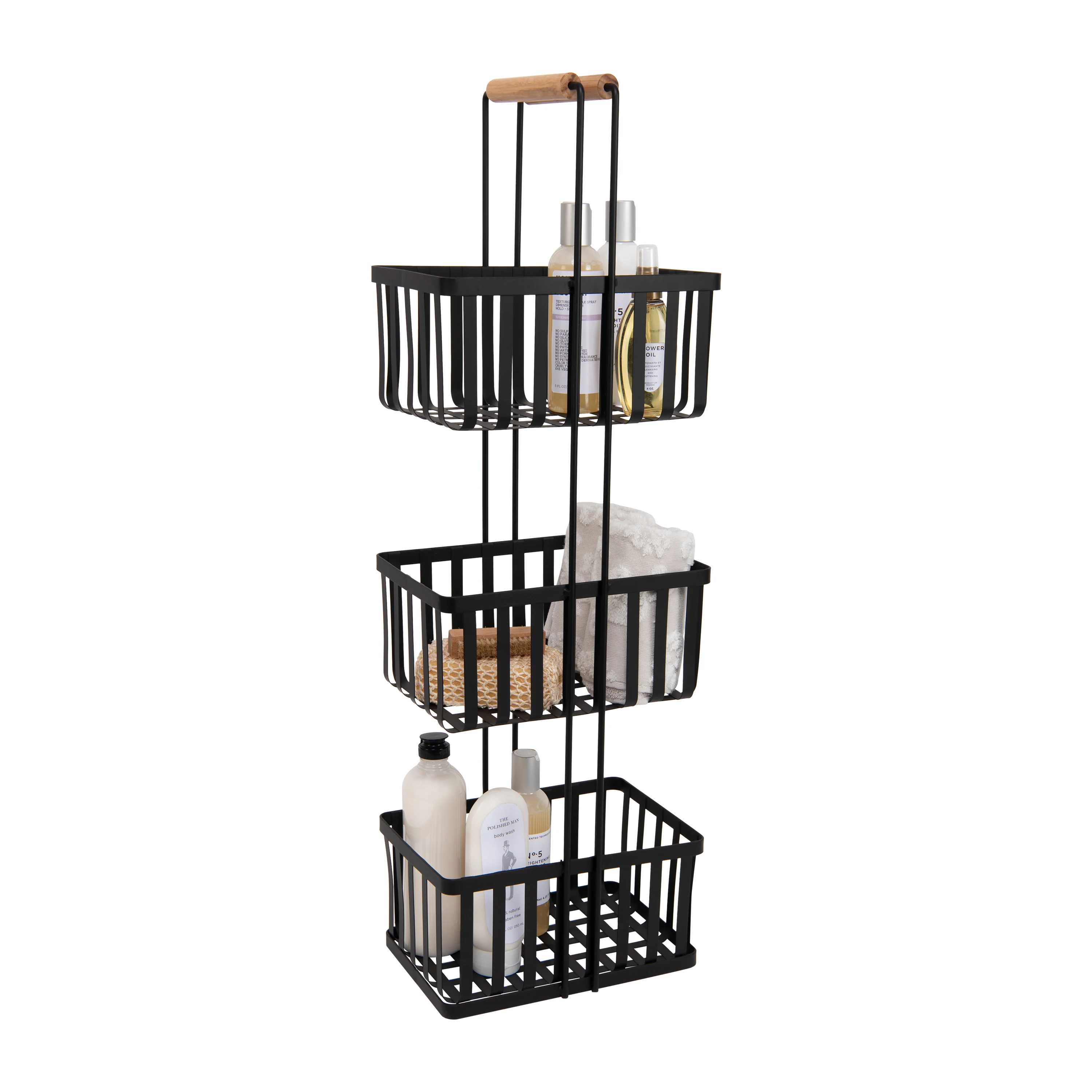 Simplify 3 Tier Metal Spa Tower with Bamboo Handles in Black - Image 2
