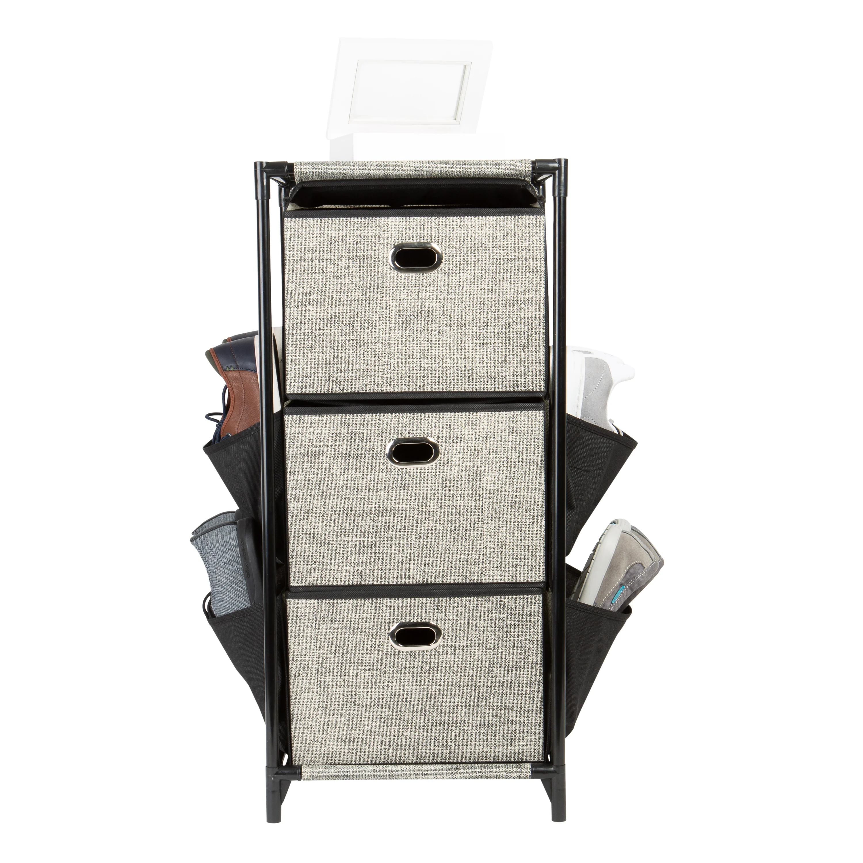 Simplify 3 Tier Storage Drawers with Side Pockets, Black - Image 2