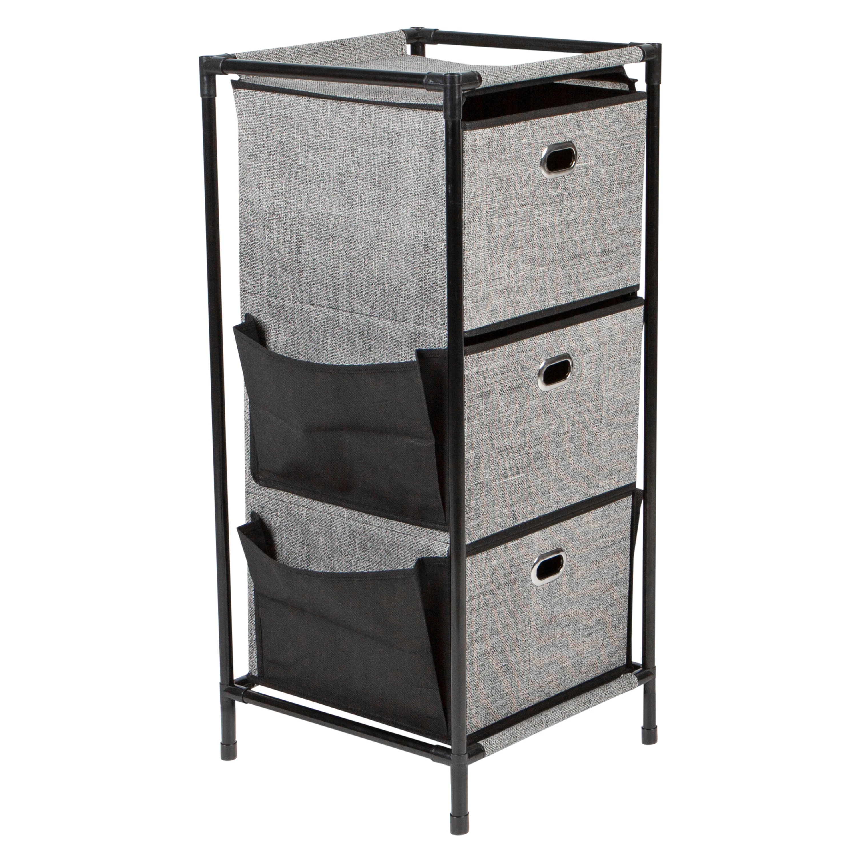 Simplify 3 Tier Storage Drawers with Side Pockets, Black - Image 3
