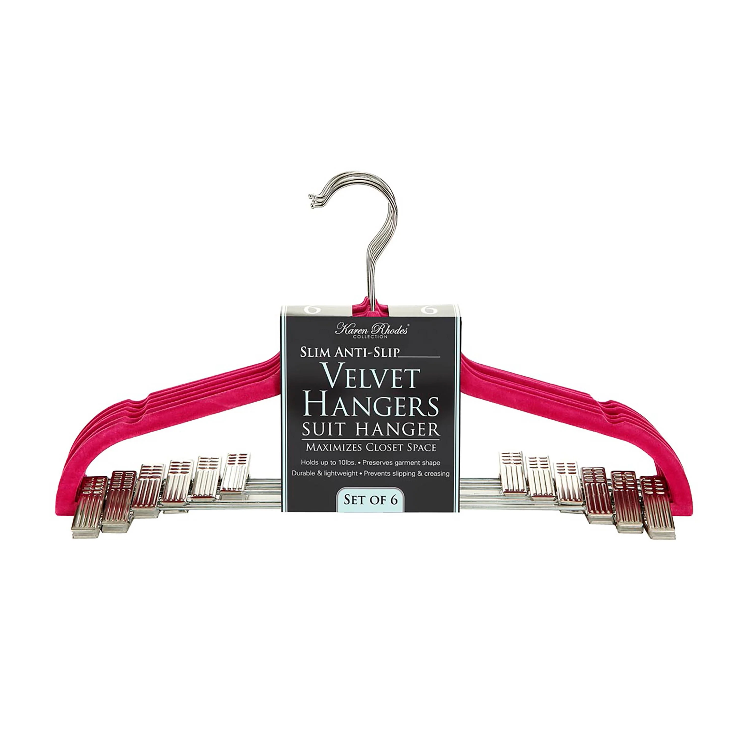 Simplify 6 Pack Velvet Hangers with Clips in Fuschia