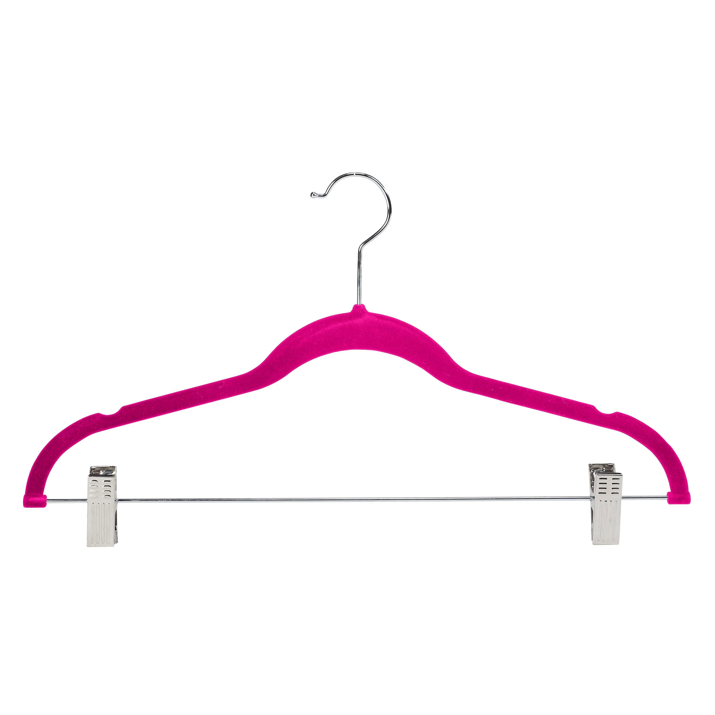 Simplify 6 Pack Velvet Hangers with Clips in Fuschia - Image 2