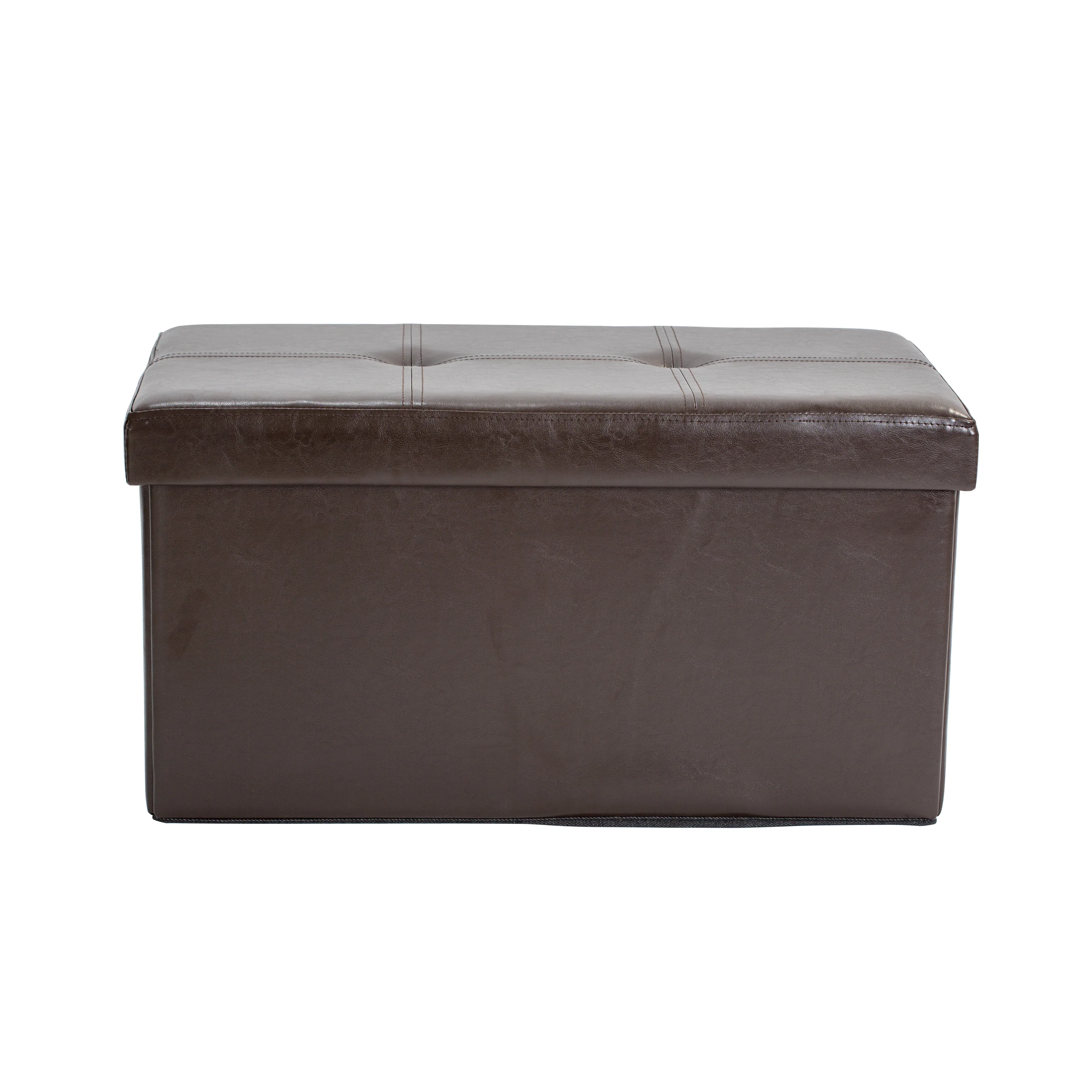 Simplify Faux Leather Double Folding Storage Ottoman in Chocolate - Image 2