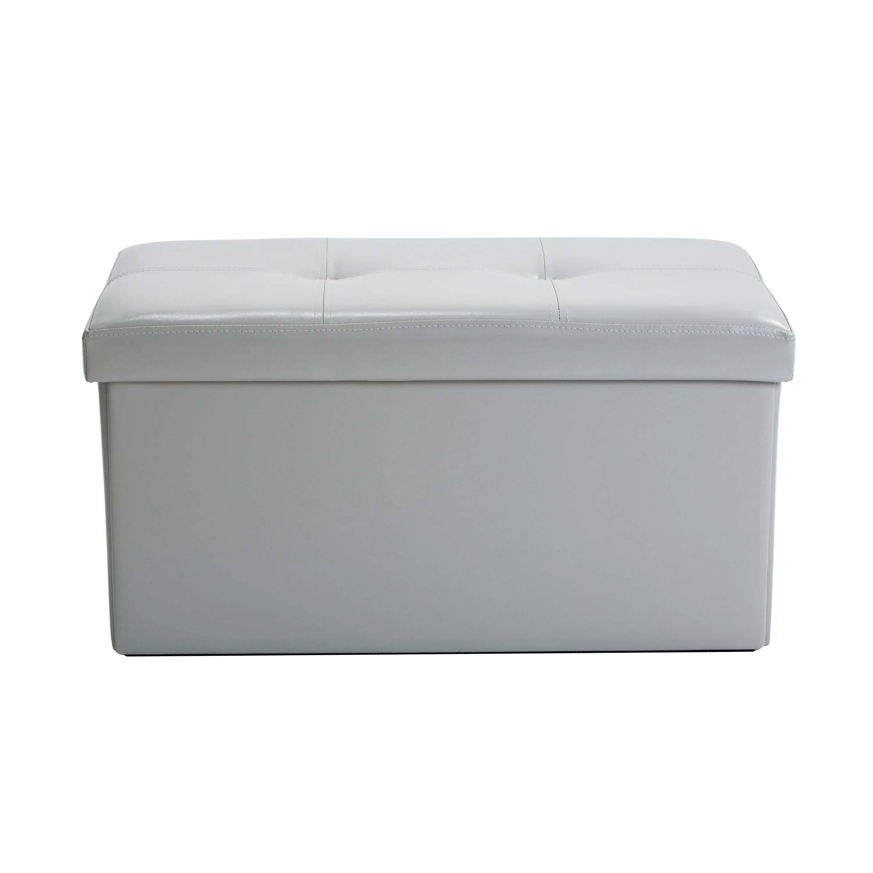 Simplify Faux Leather Double Folding Storage Ottoman, Grey, 30x15x15 Inches - Image 2