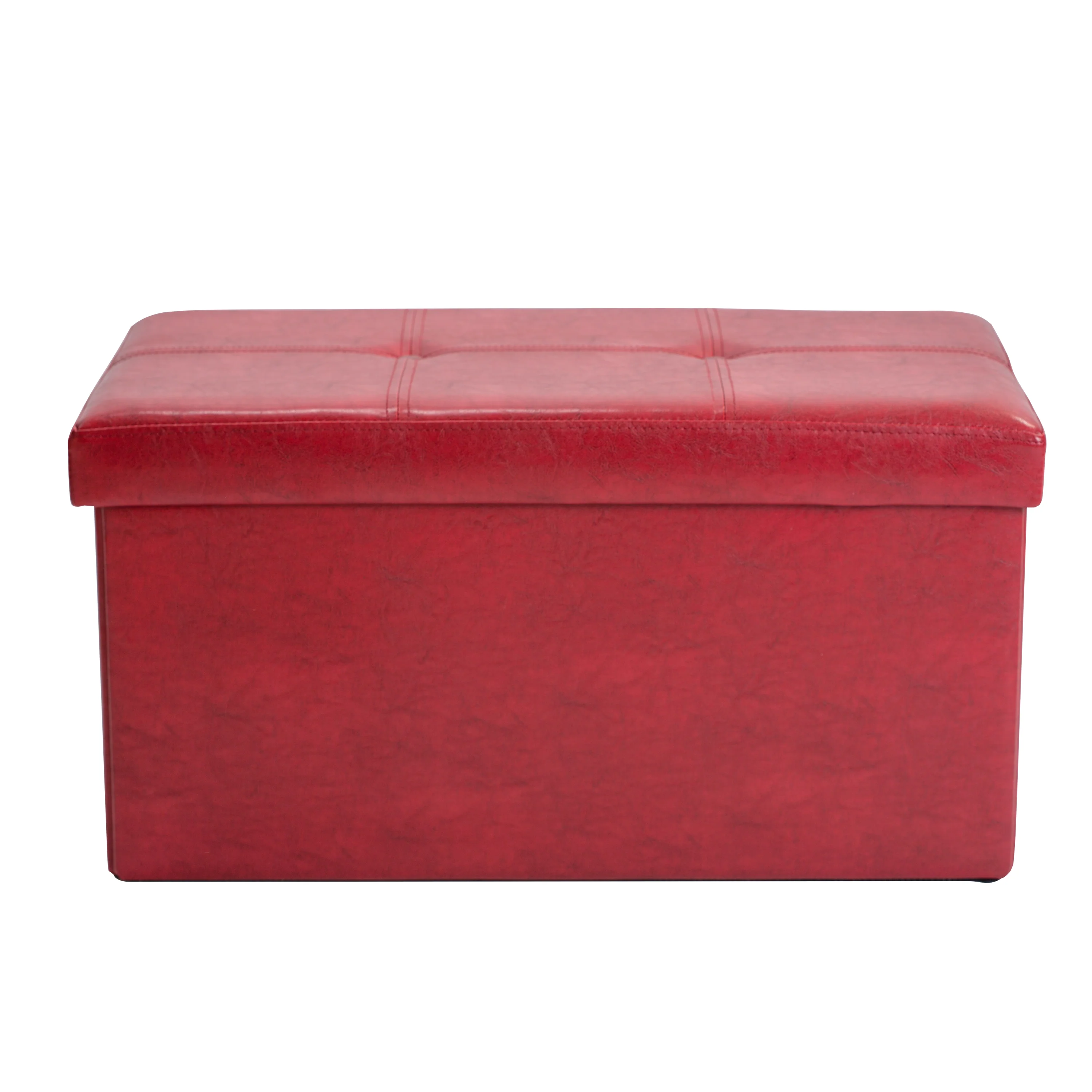 Simplify Faux Leather Double Folding Storage Ottoman in Red - Image 2