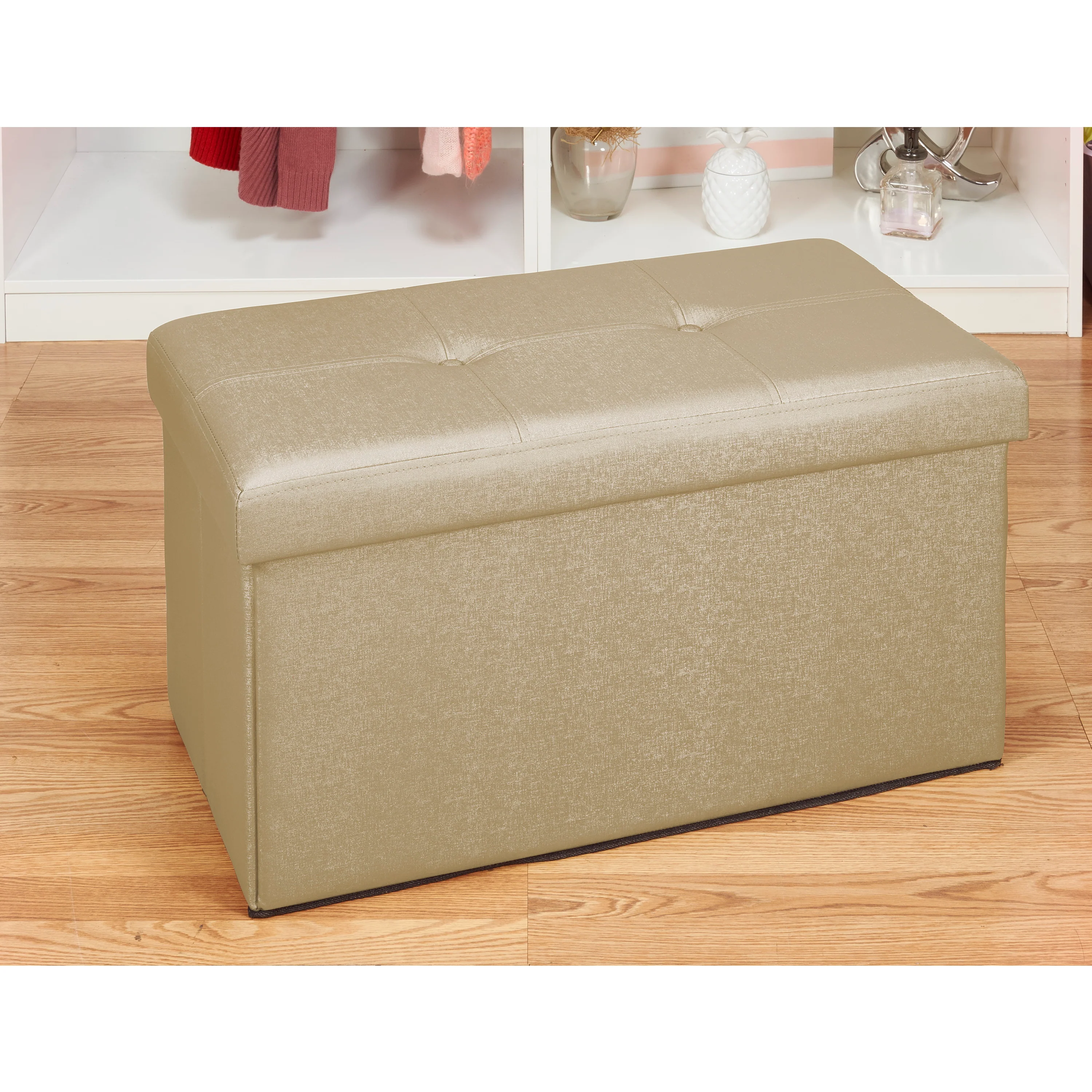 Simplify Faux Leather Double Folding Storage Ottoman Metallic Gold - Image 3
