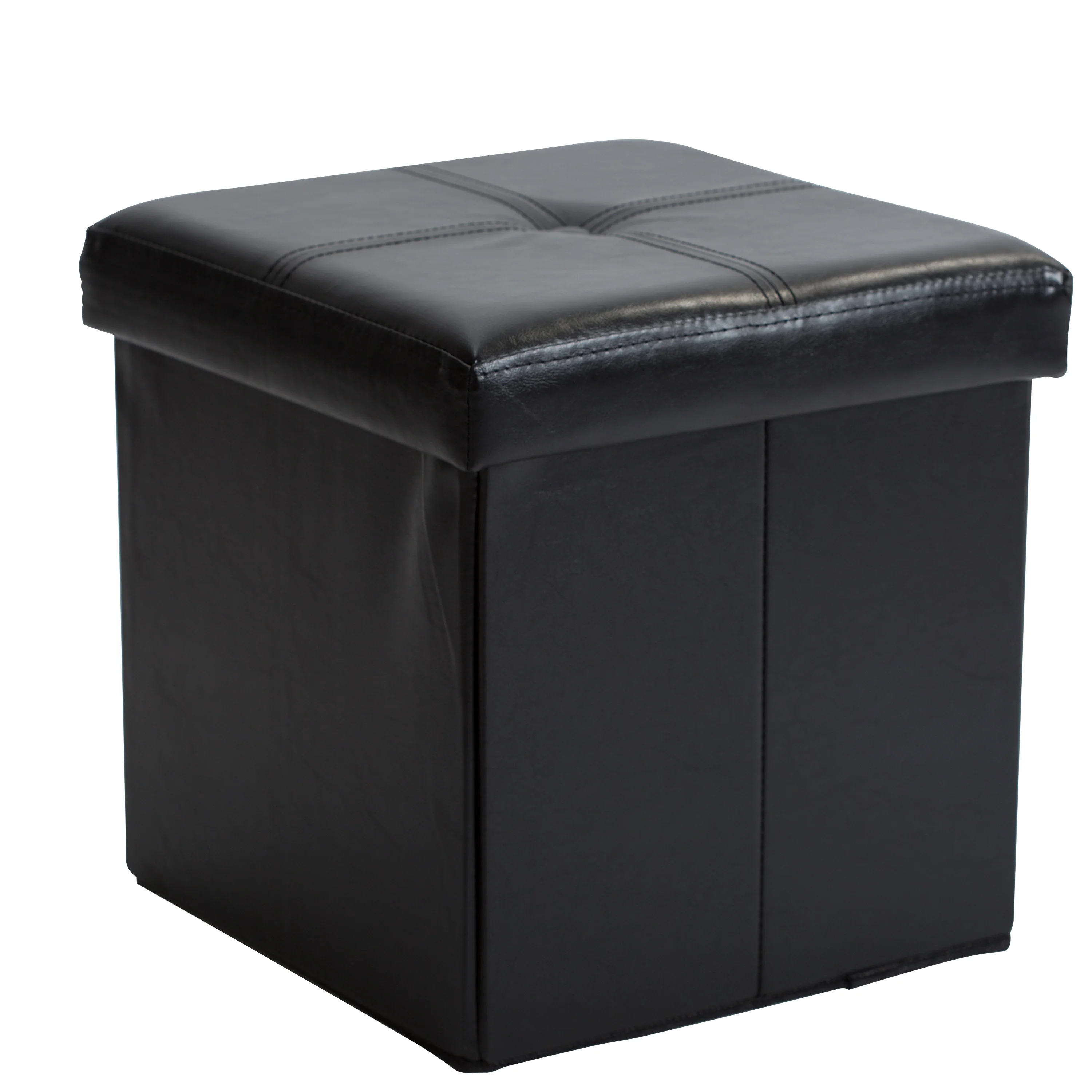 Simplify Faux Leather Folding Storage Ottoman Cube in Black
