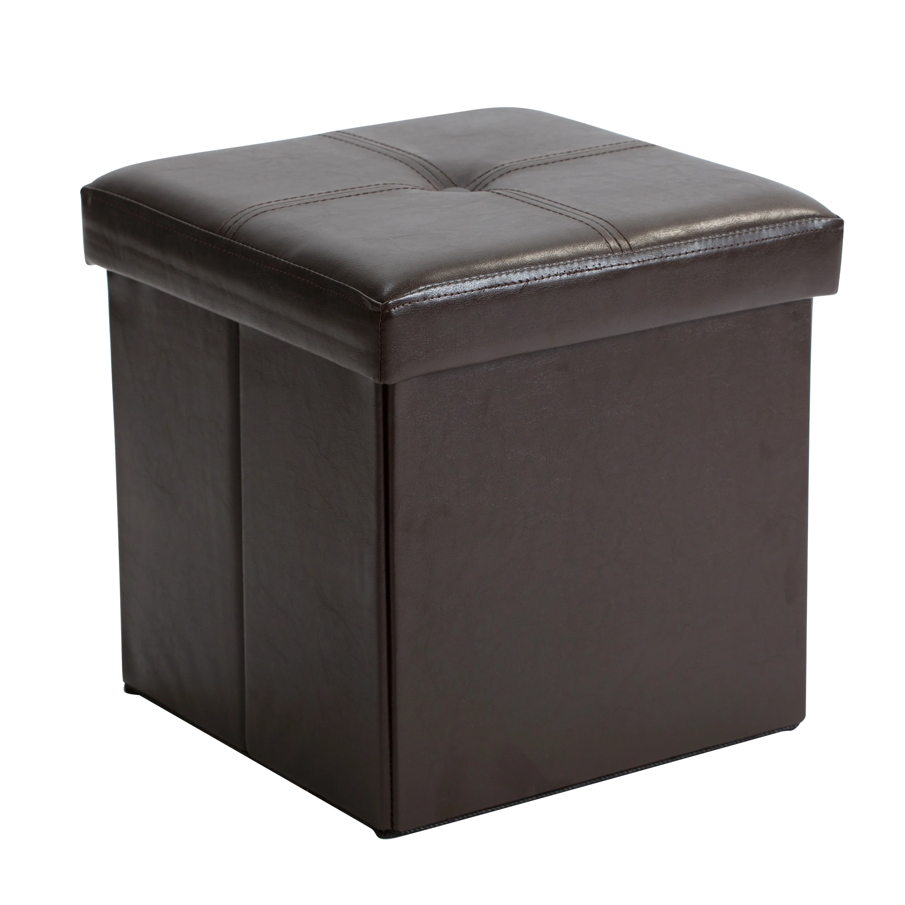 Simplify Faux Leather Folding Storage Ottoman Cube in Chocolate