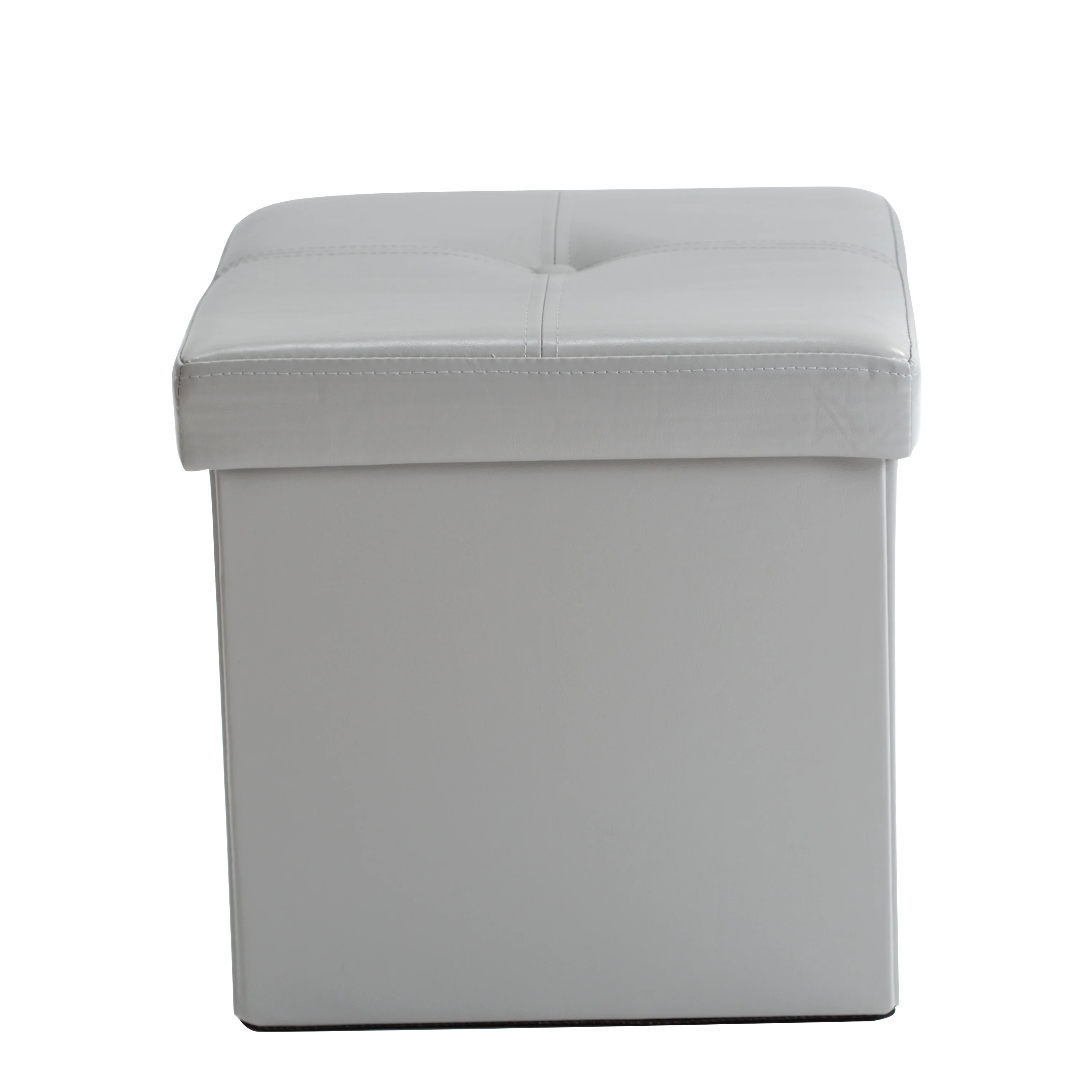 Simplify Faux Leather Folding Storage Ottoman Cube in Grey - Image 2