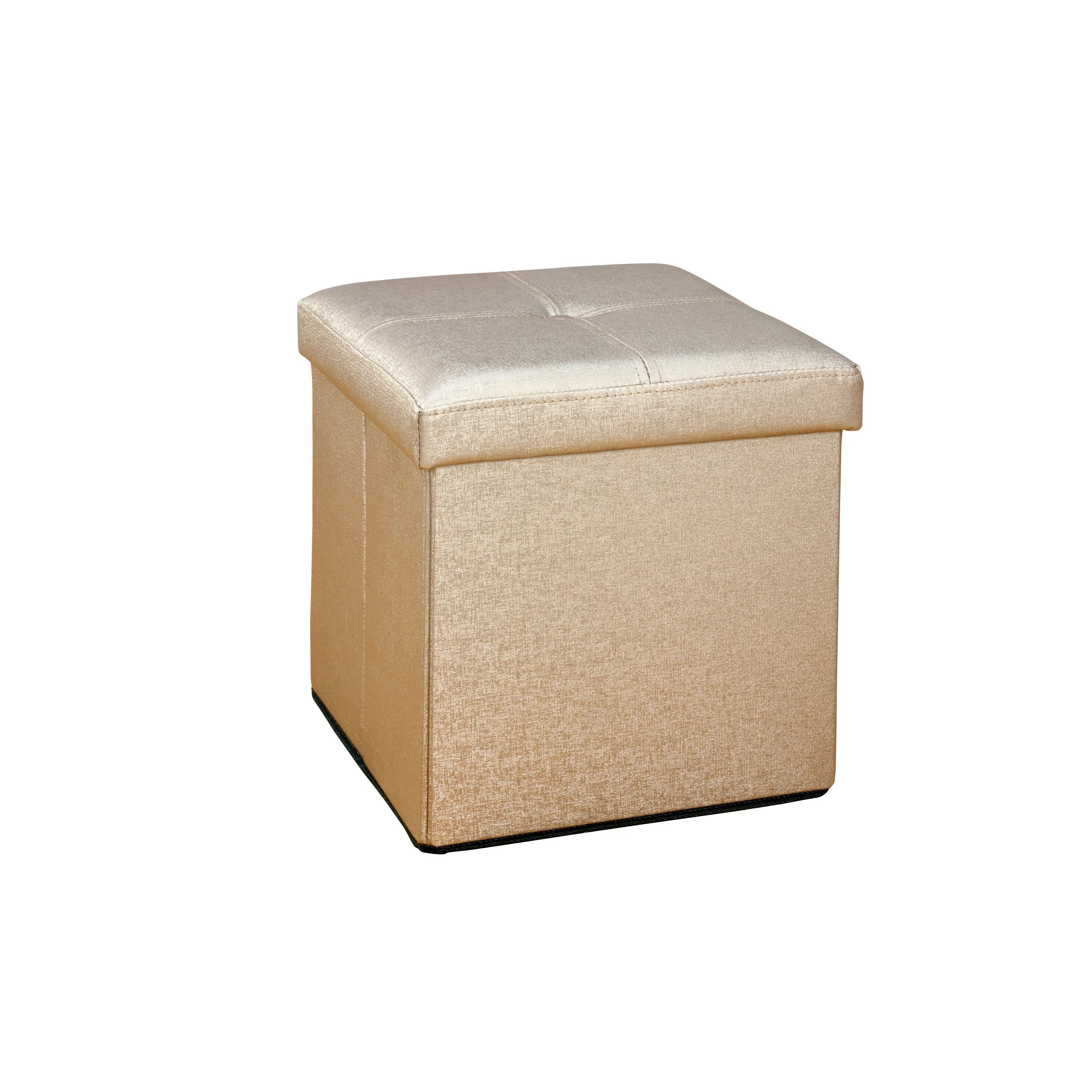 Simplify Faux Leather Folding Storage Ottoman Cube in Metallic Brown