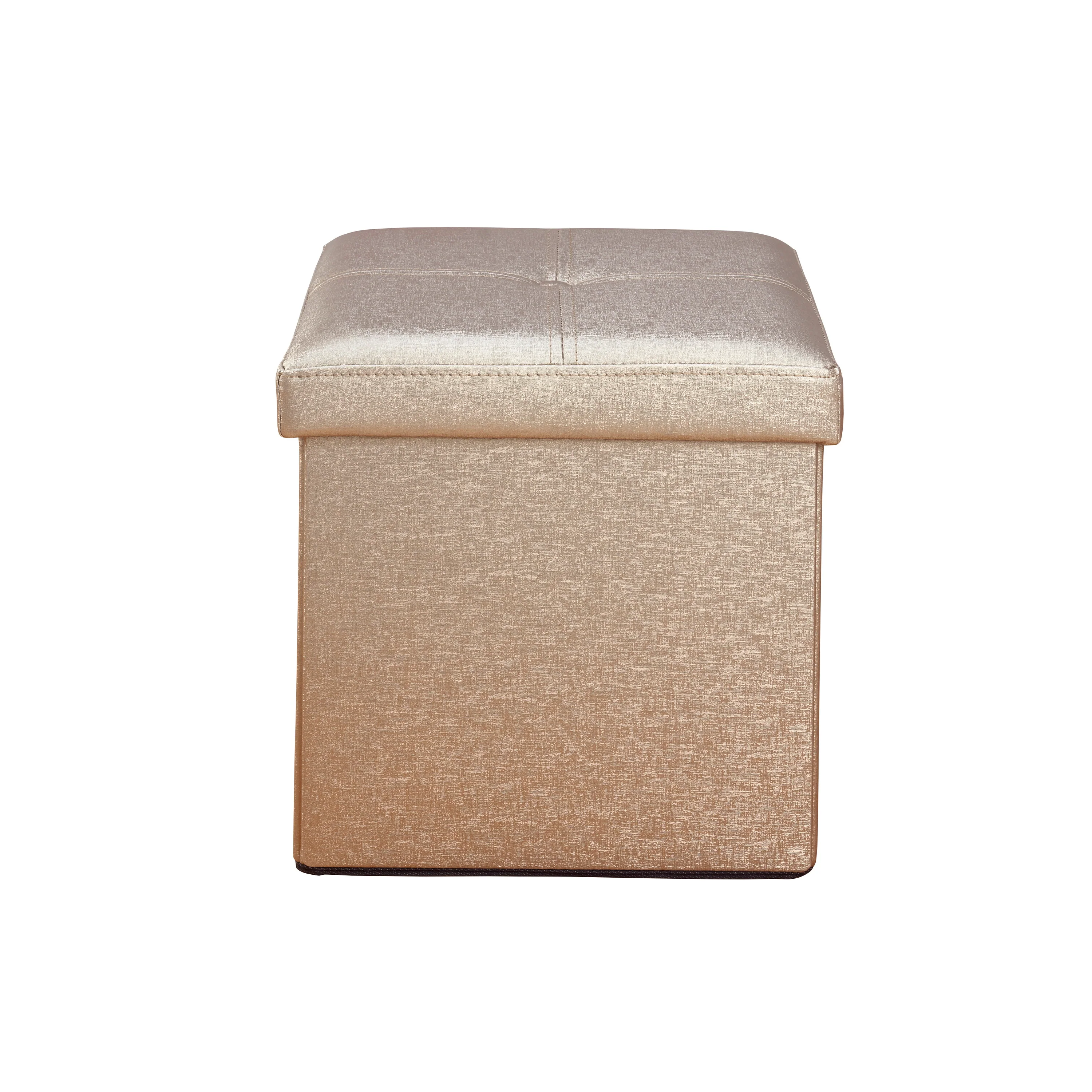 Simplify Faux Leather Folding Storage Ottoman Cube in Metallic Brown - Image 2
