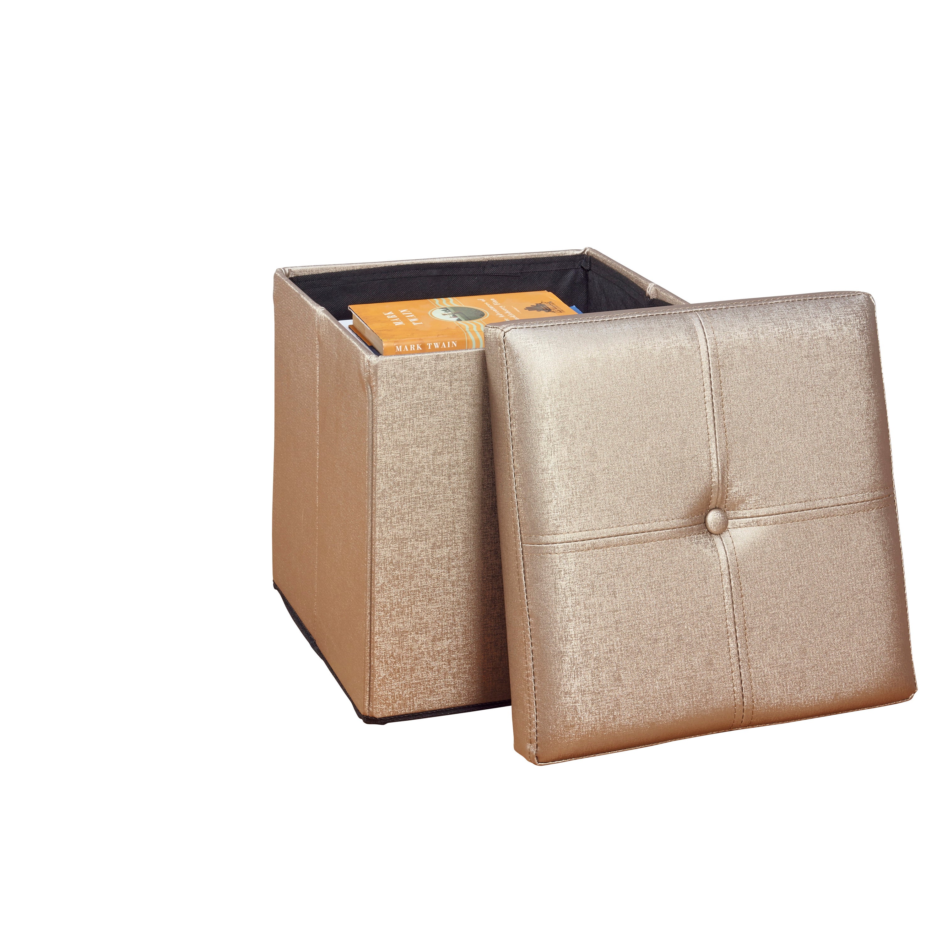 Simplify Faux Leather Folding Storage Ottoman Cube in Metallic Brown - Image 3