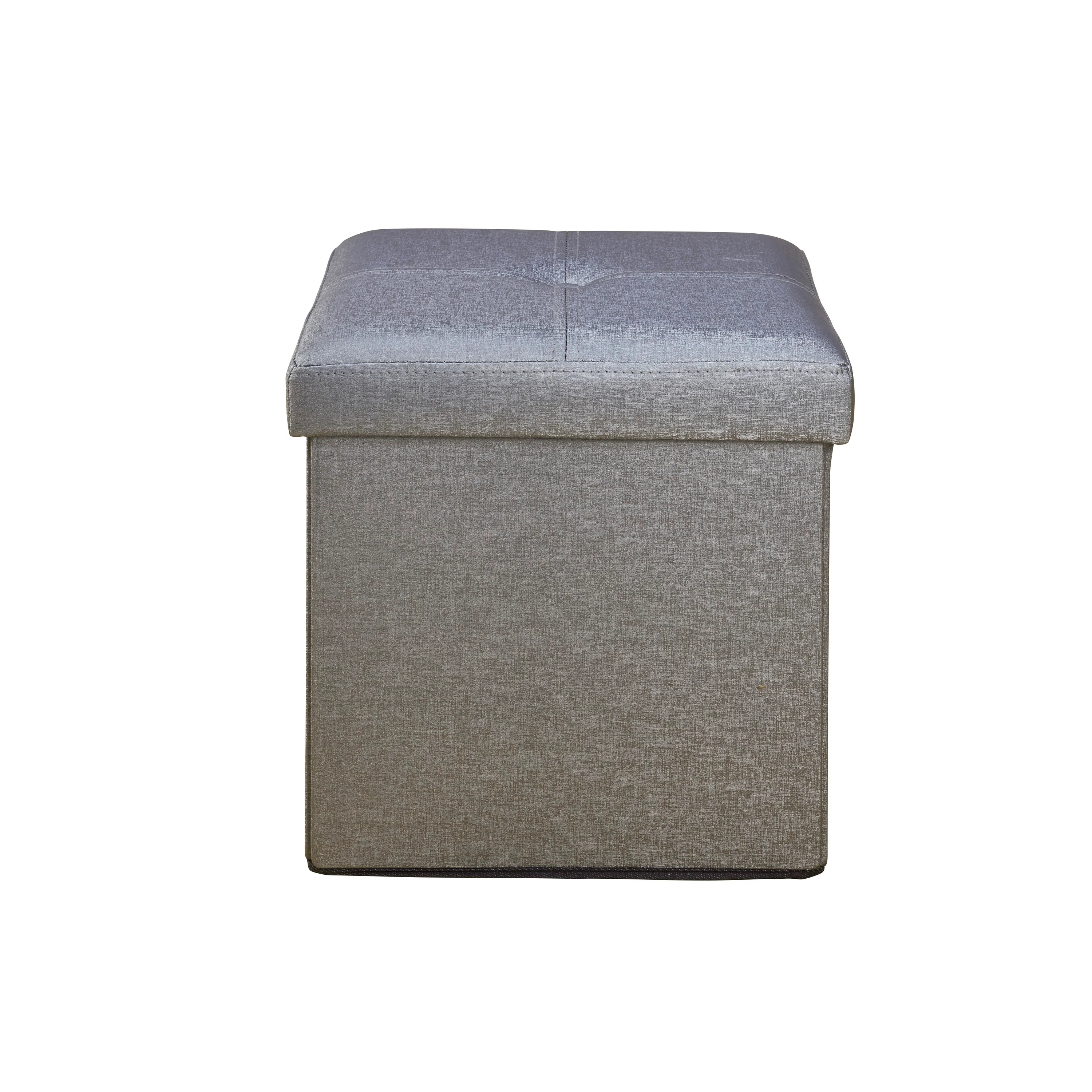 Simplify Faux Leather Folding Storage Ottoman Cube in Metallic Grey - Image 2