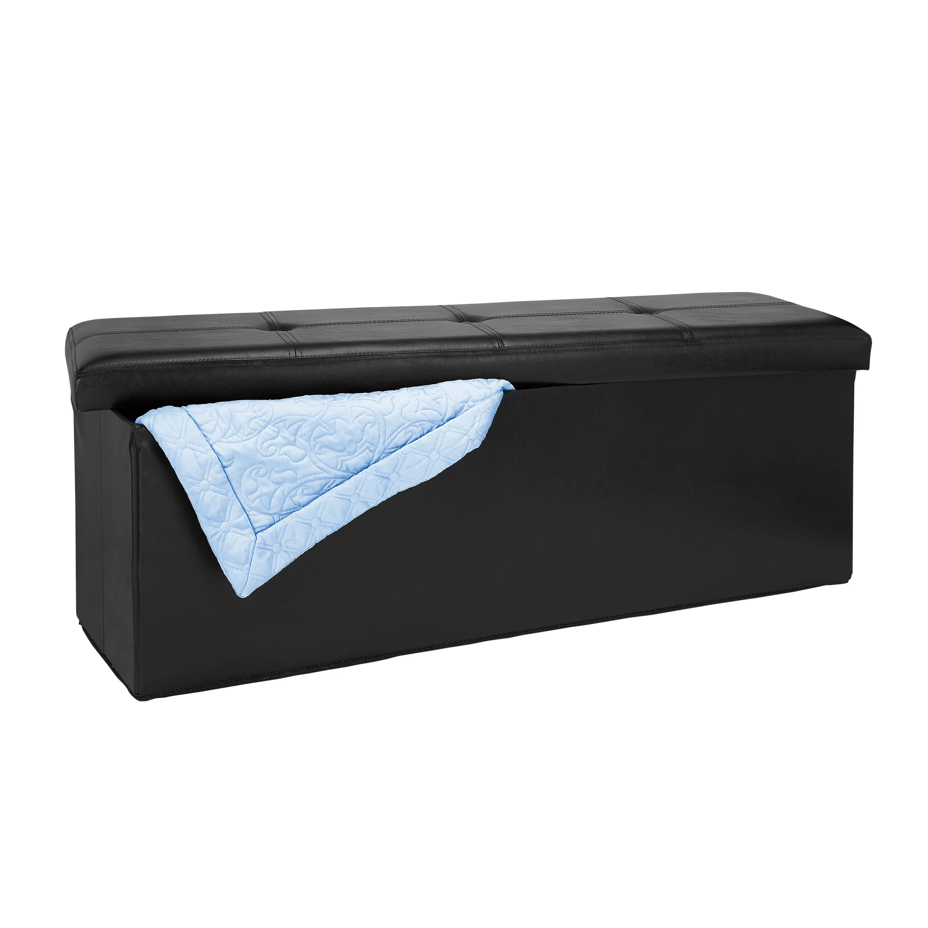 Simplify Faux Leather Triple Folding Storage Ottoman in Black