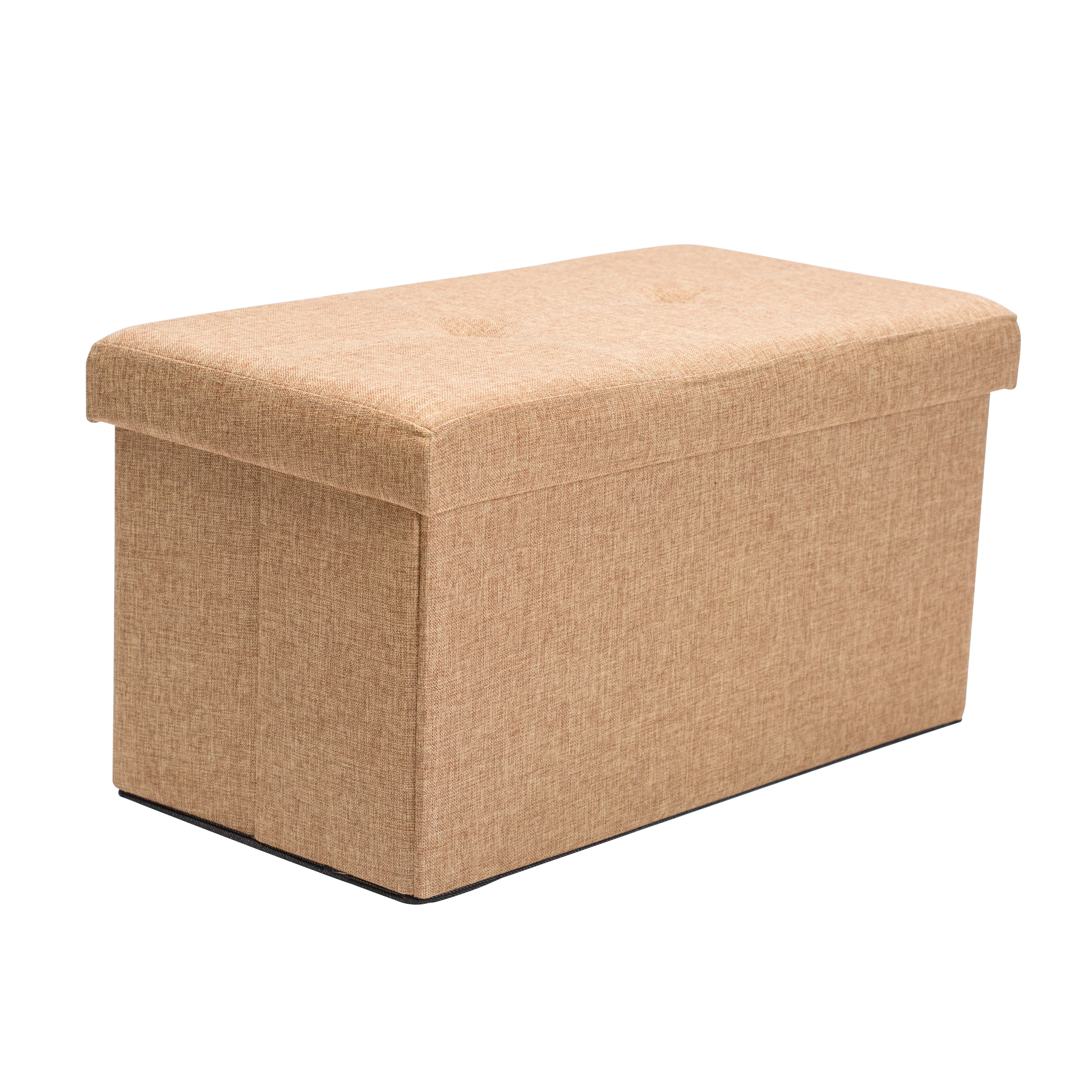 Simplify Faux Linen Double Folding Storage Ottoman in Camel