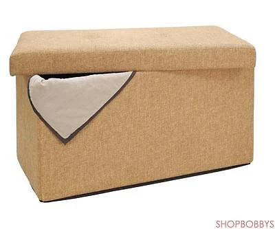 Simplify Faux Linen Double Folding Storage Ottoman in Camel - Image 5