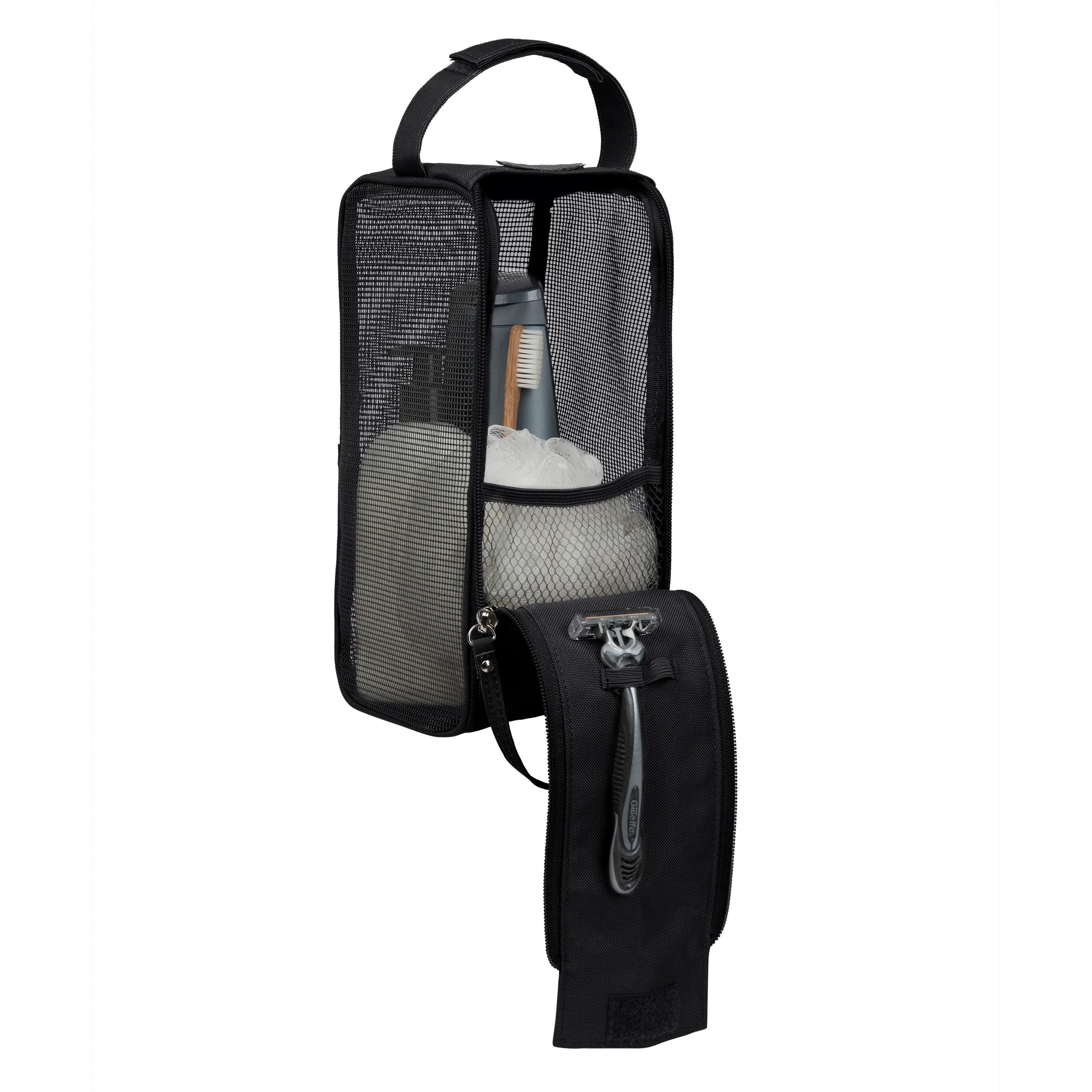 Simplify Hanging Mesh Toiletry Bag in Black - Image 2