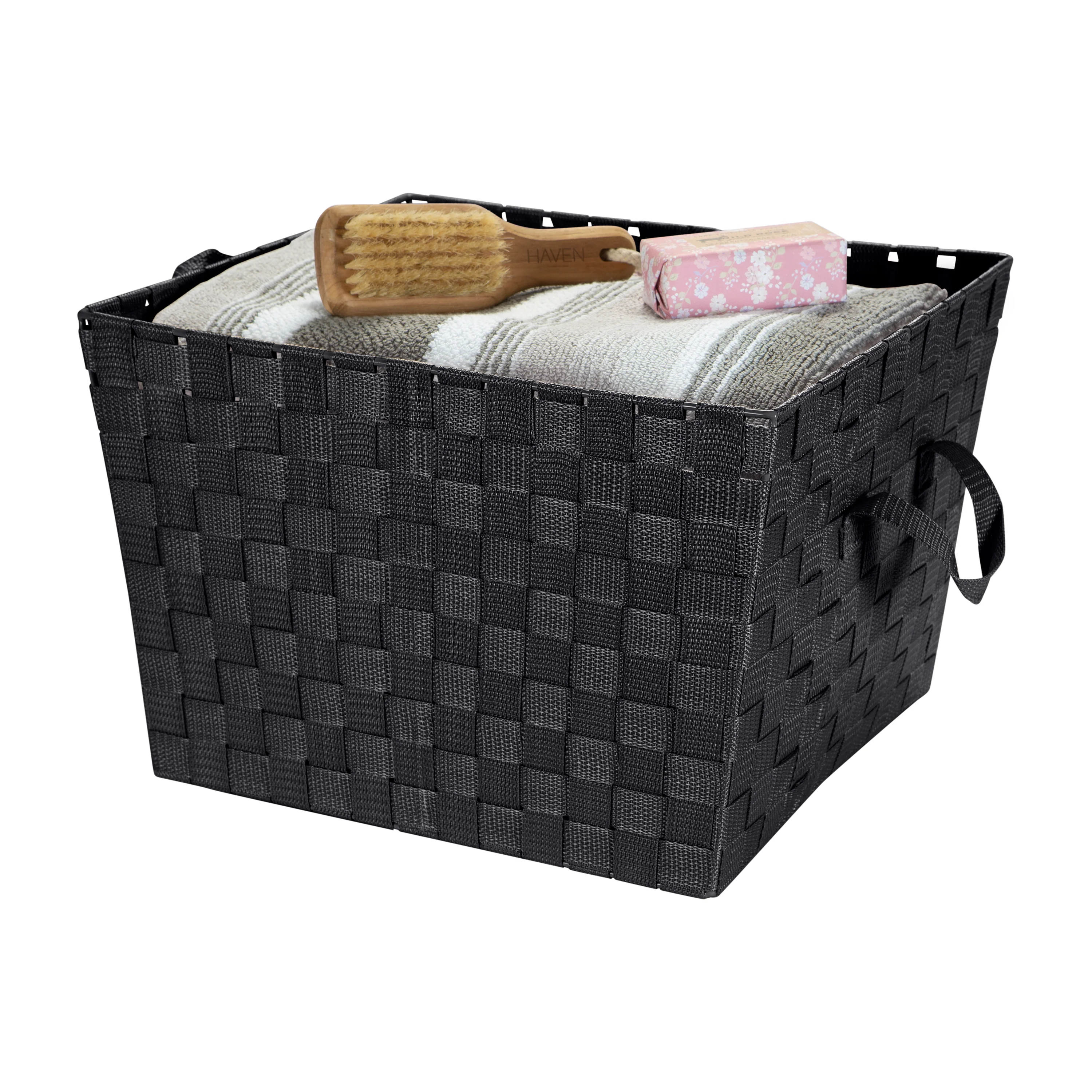Simplify Large Woven Storage Bin in Black - Image 2