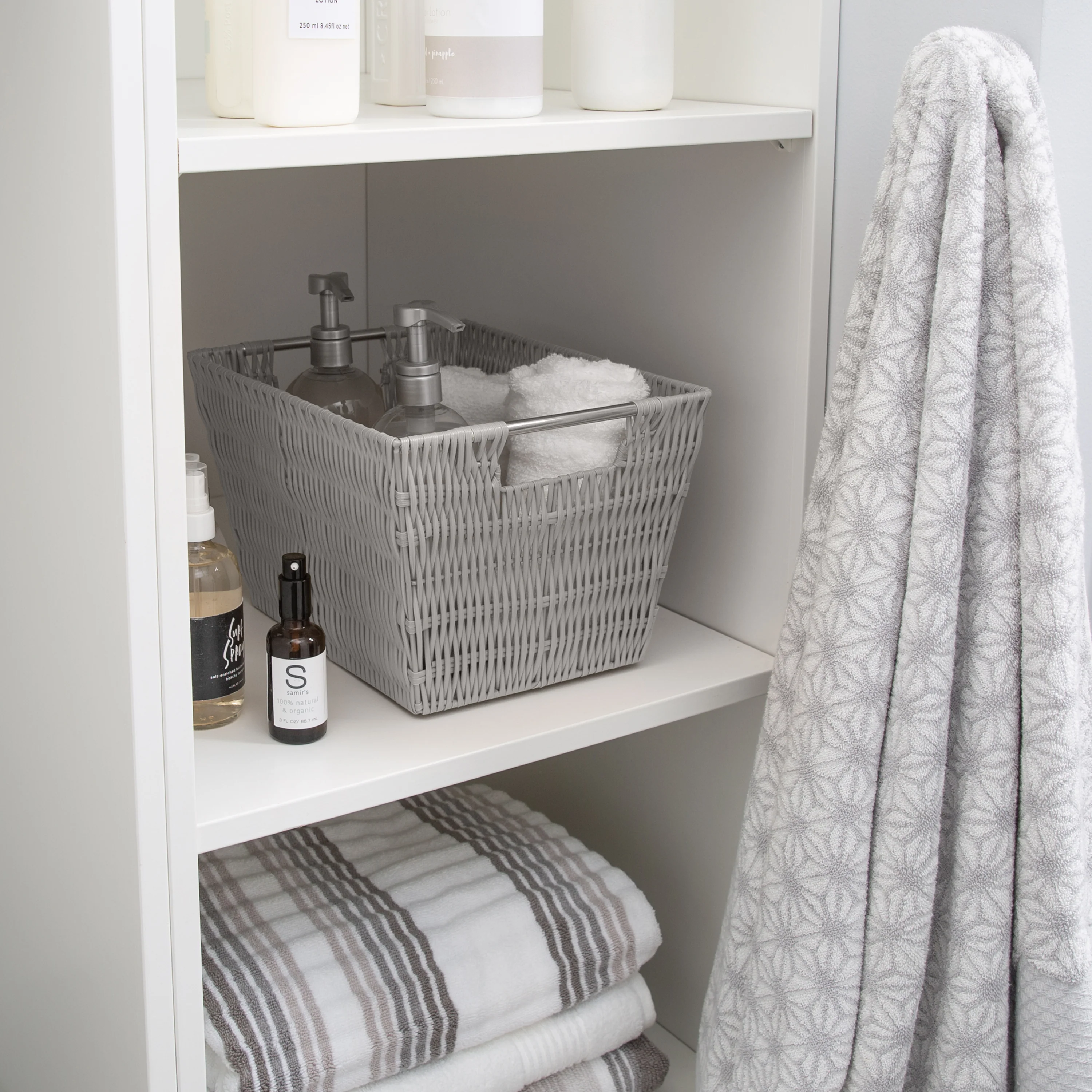 Simplify Medium Rattan Storage Tote Basket in Grey - Image 3