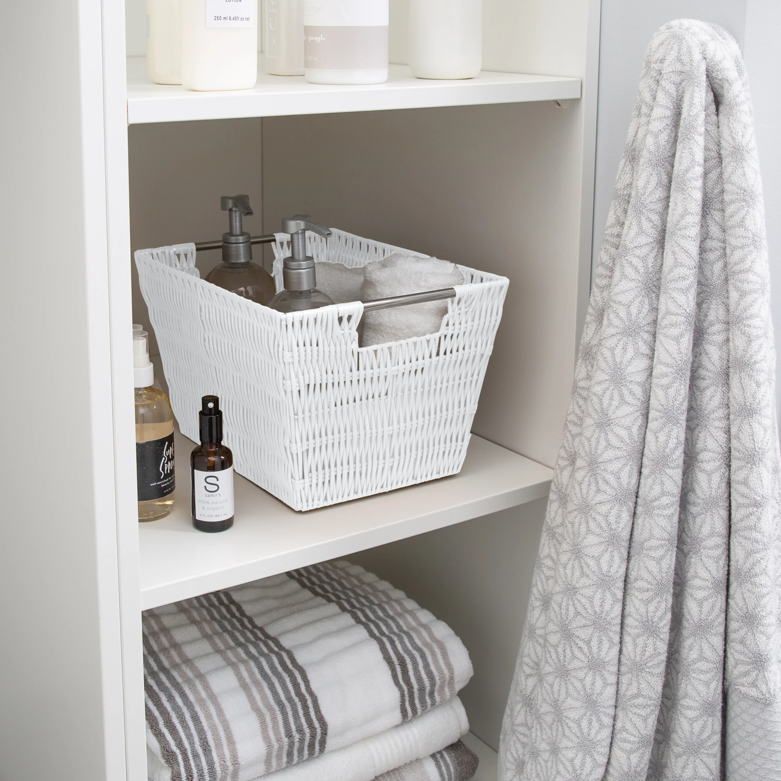 Simplify Medium Rattan Storage Tote Basket in White - Image 3