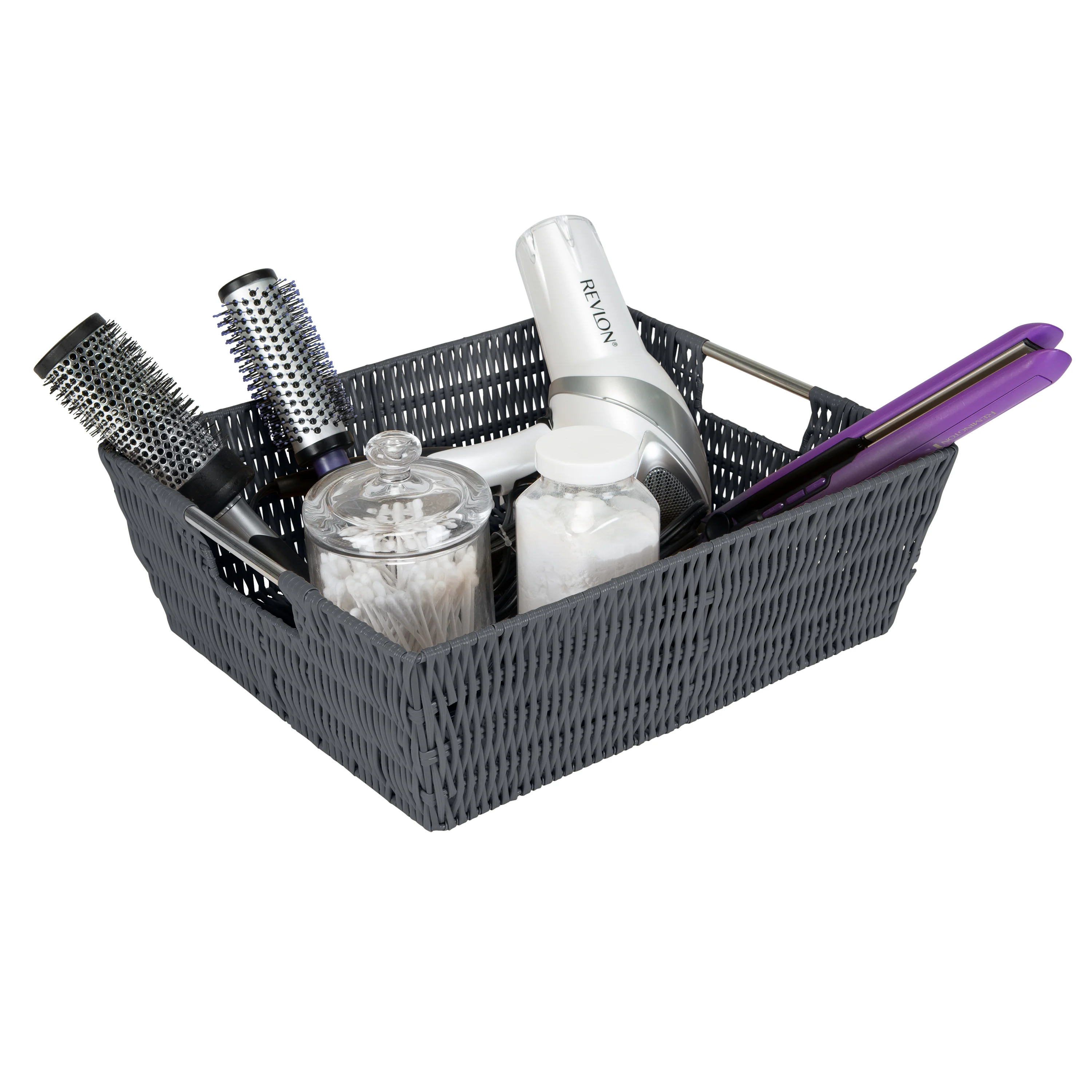 Simplify Shelf Storage Rattan Tote Basket in Charcoal - Image 3