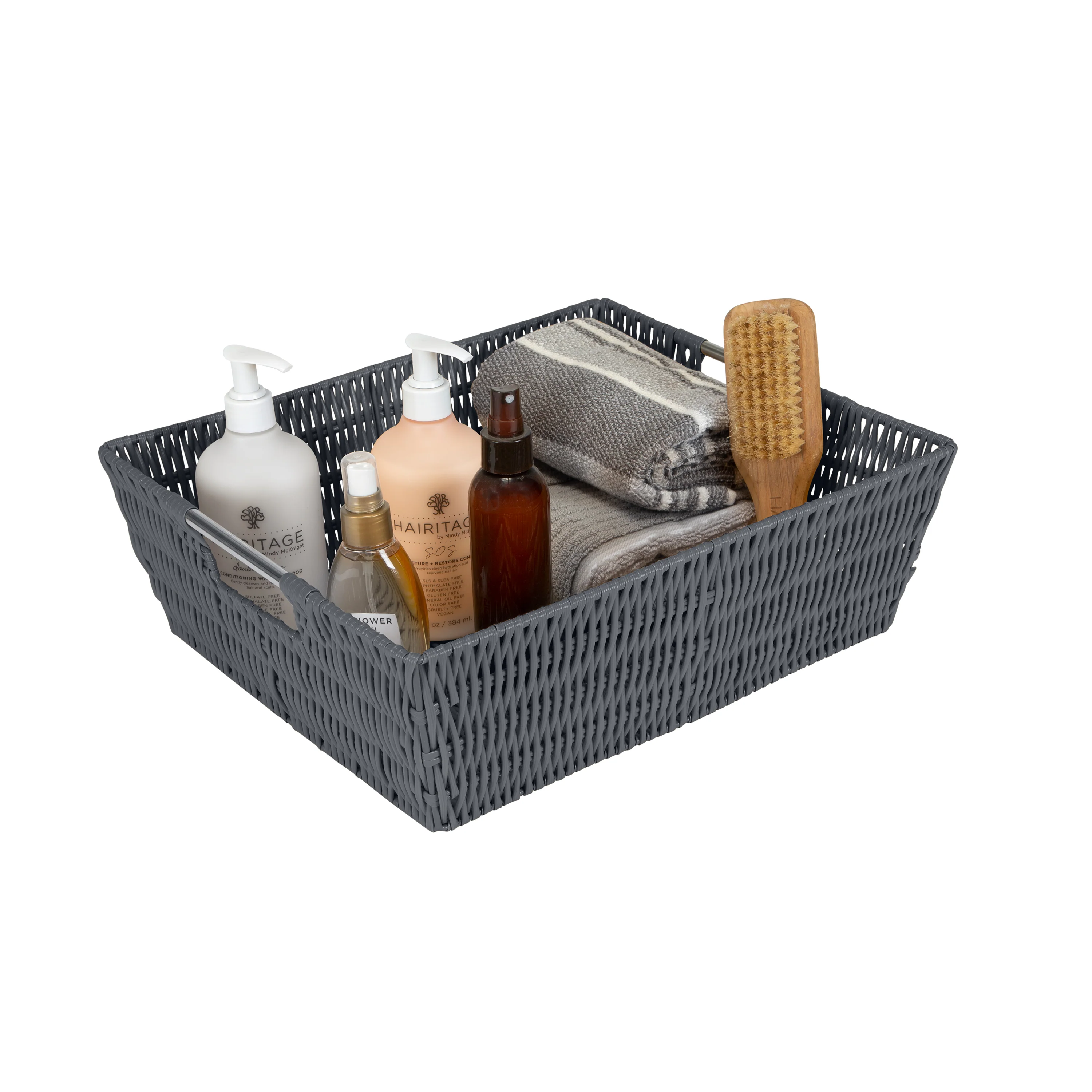 Simplify Shelf Storage Rattan Tote Basket in Charcoal - Image 4