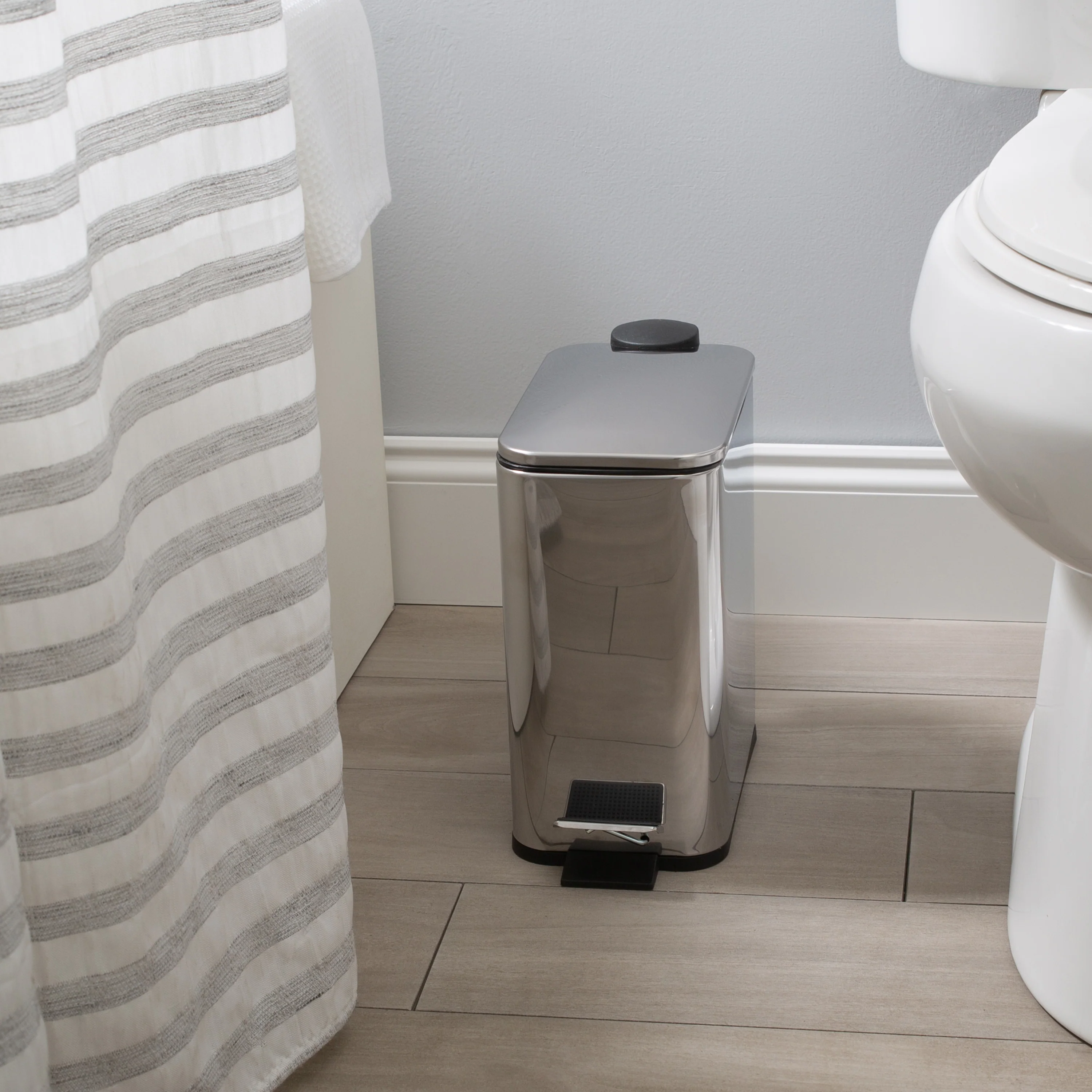 Simplify Slim Rectangular 5 Liter Pedal Trash Bin with Soft Close Lid in Stainless Steel - Image 3