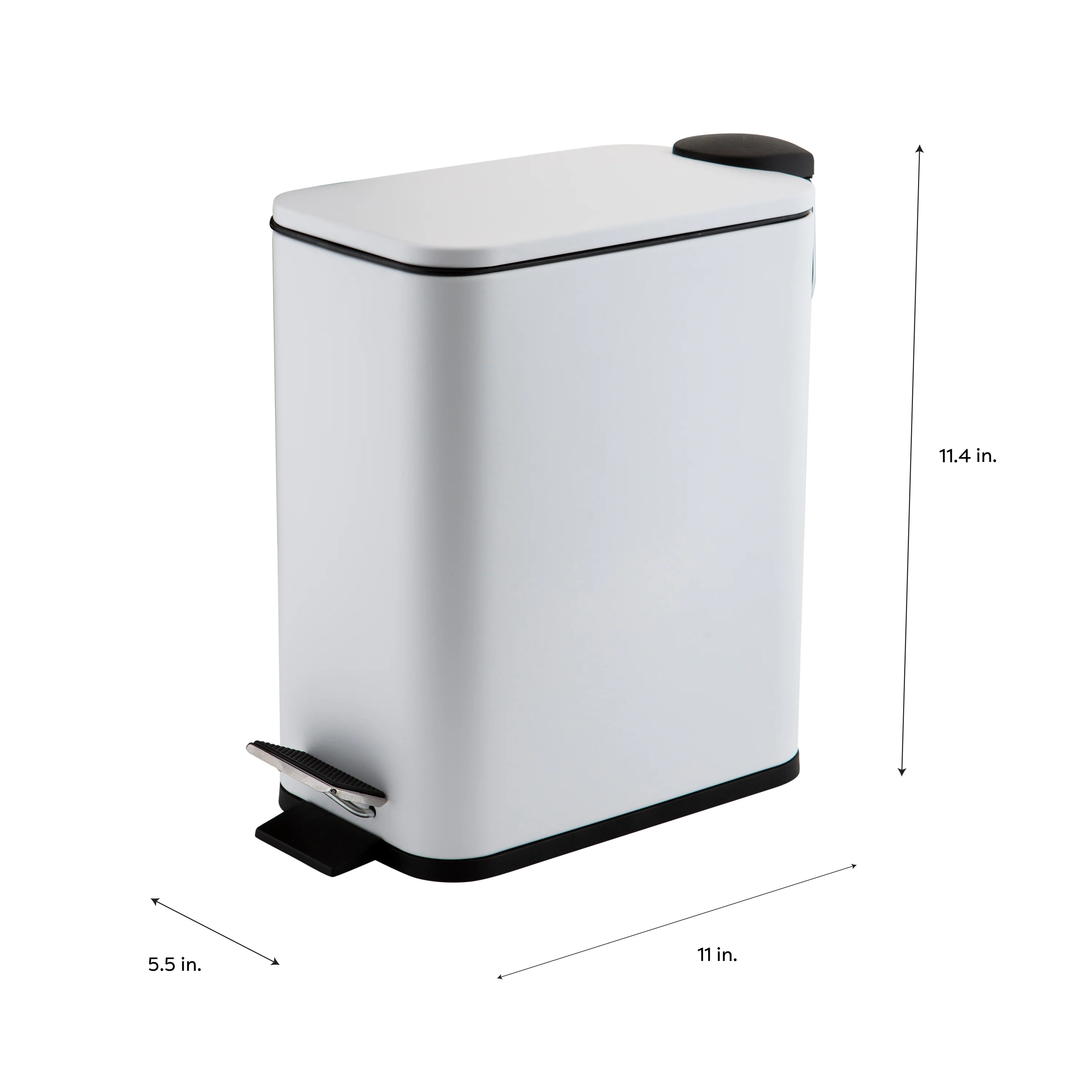 Simplify Slim Rectangular 5 Liter Pedal Trash Bin with Soft Close Lid in White - Image 4