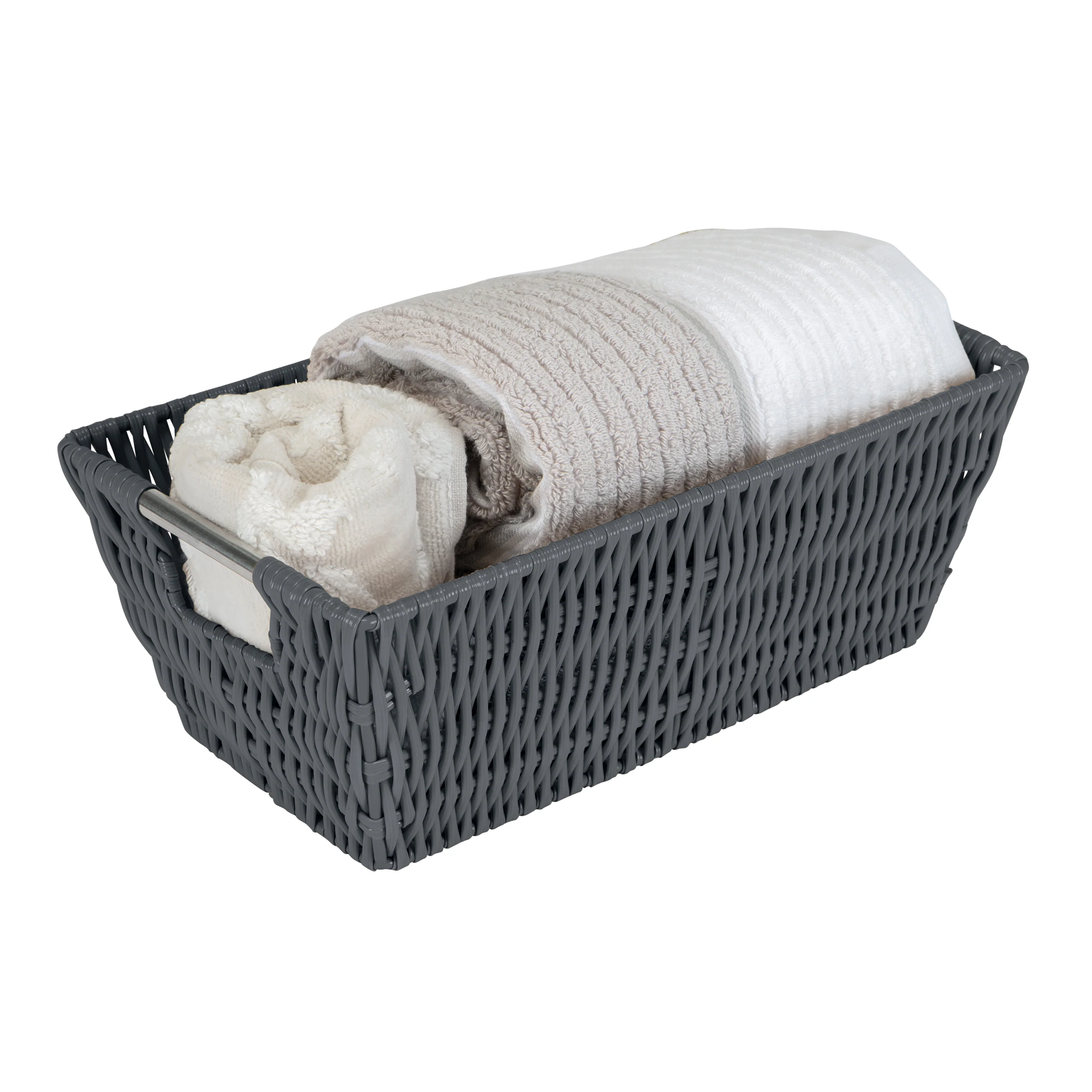 Simplify Small Shelf Storage Rattan Tote Basket in Charcoal - Image 3