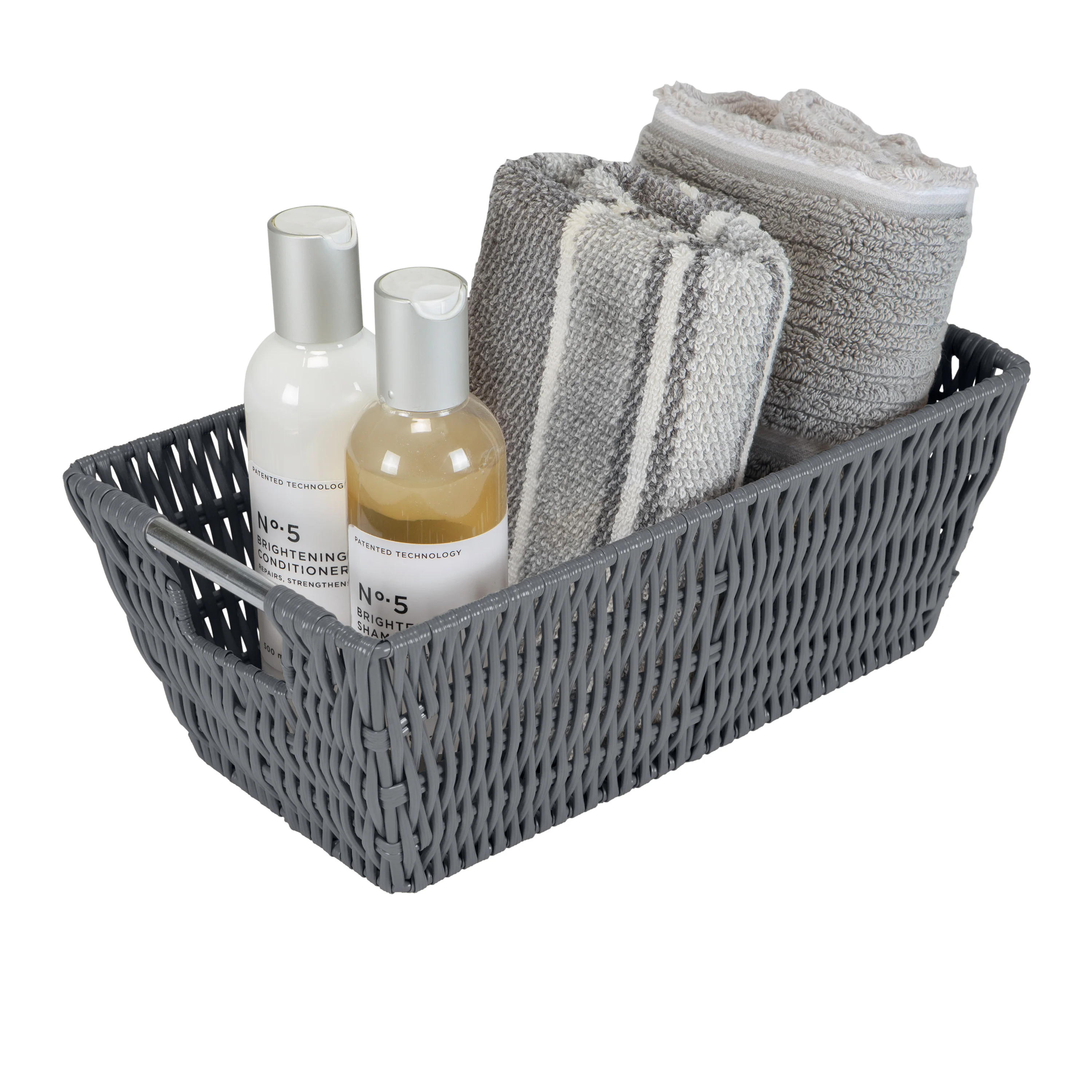 Simplify Small Shelf Storage Rattan Tote Basket in Charcoal - Image 4