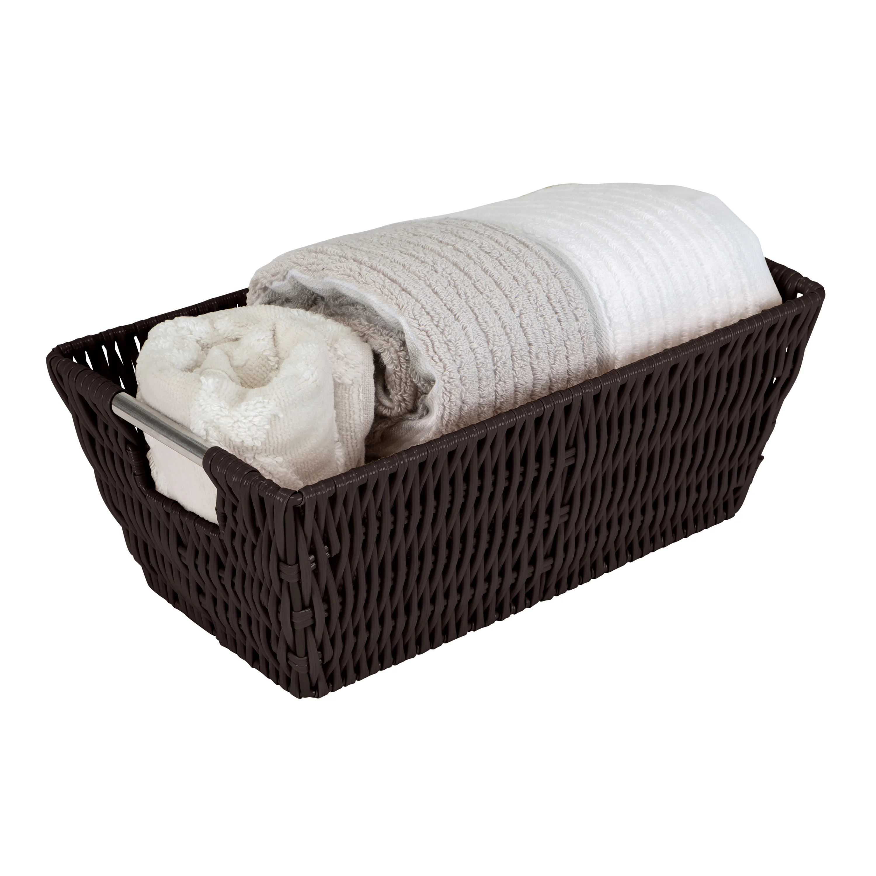 Simplify Small Shelf Storage Rattan Tote Basket in Chocolate - Image 3