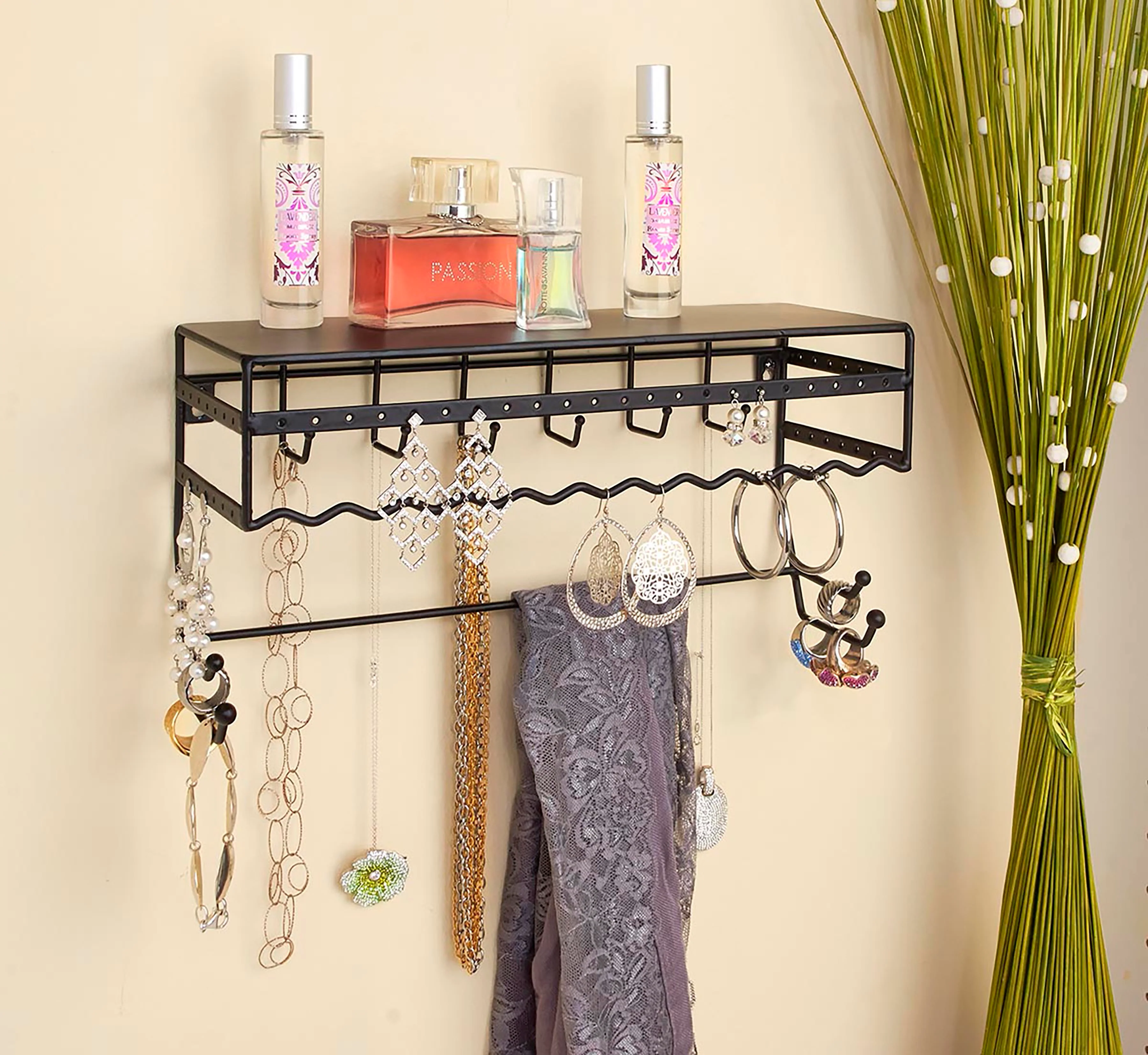 Simplify Wall Mount Jewelry & Accessory Organizer, Black, 13.7x5x6.7 Inches - Image 2